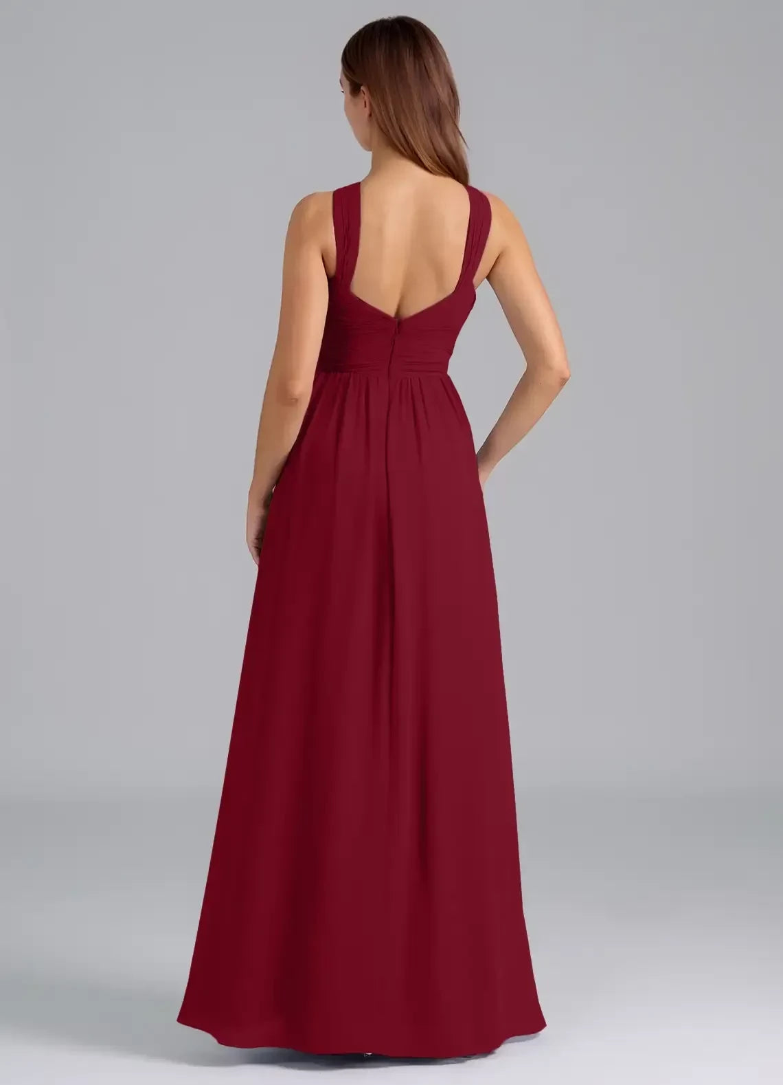 Graceful A Line Criss Cross Halter Neck Sleeveless Open Back Floor Length Bridesmaid Dress