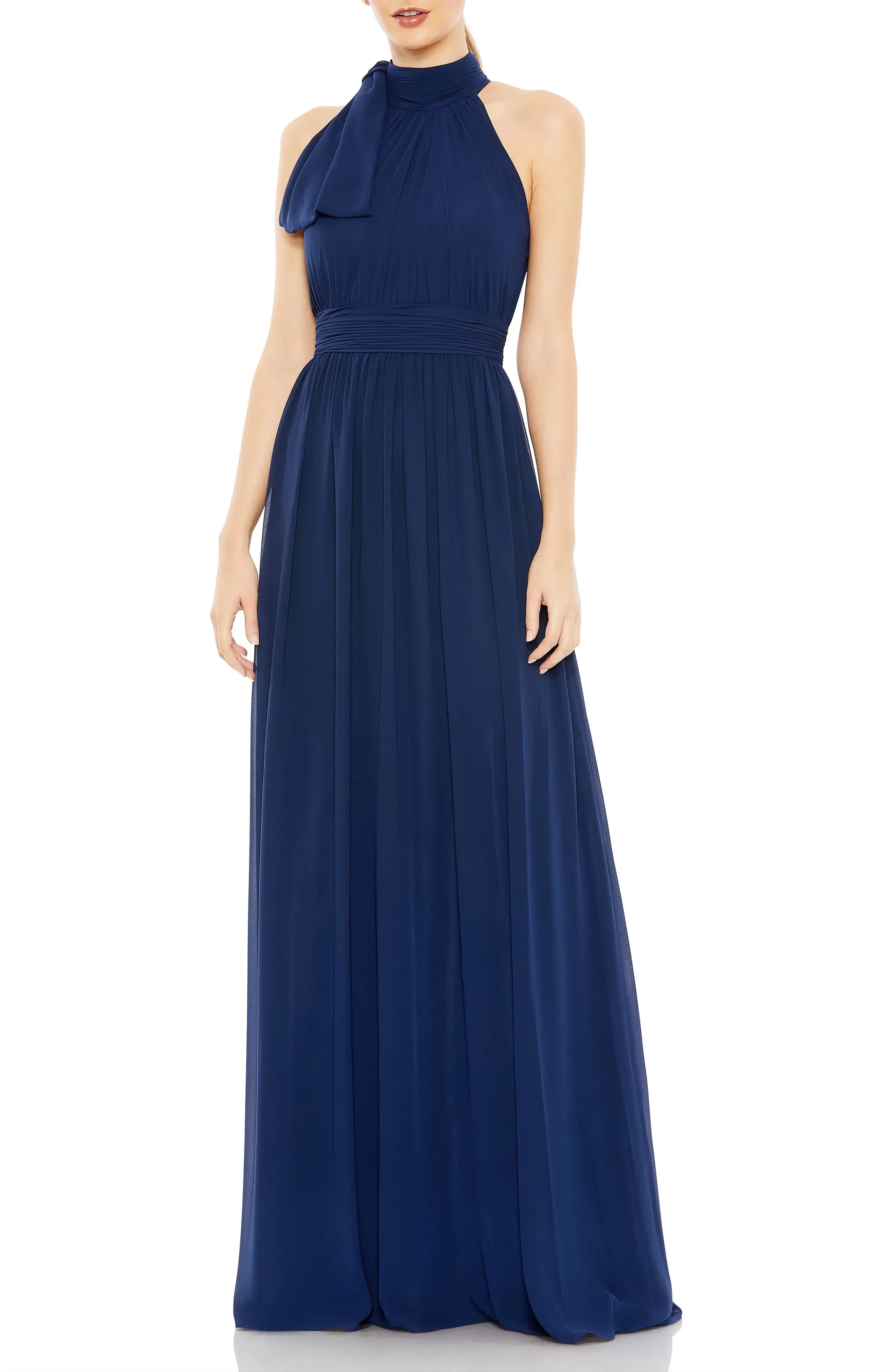 Graceful A Line Halter Neck Sleeveless Tie Back Floor Length Evening Dress