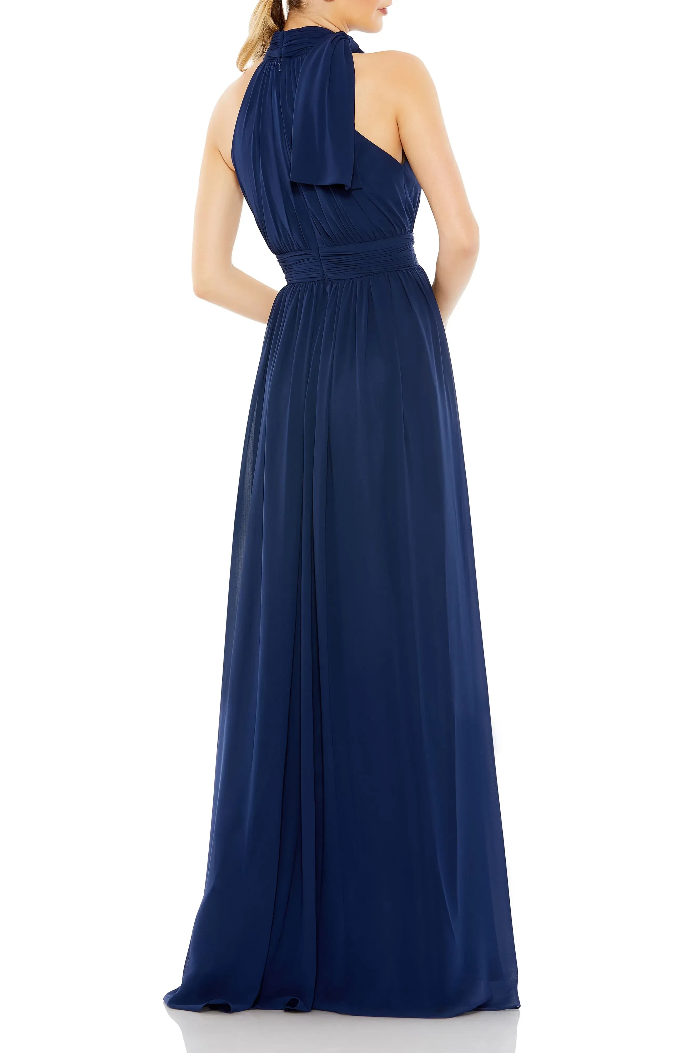 Graceful A Line Halter Neck Sleeveless Tie Back Floor Length Evening Dress