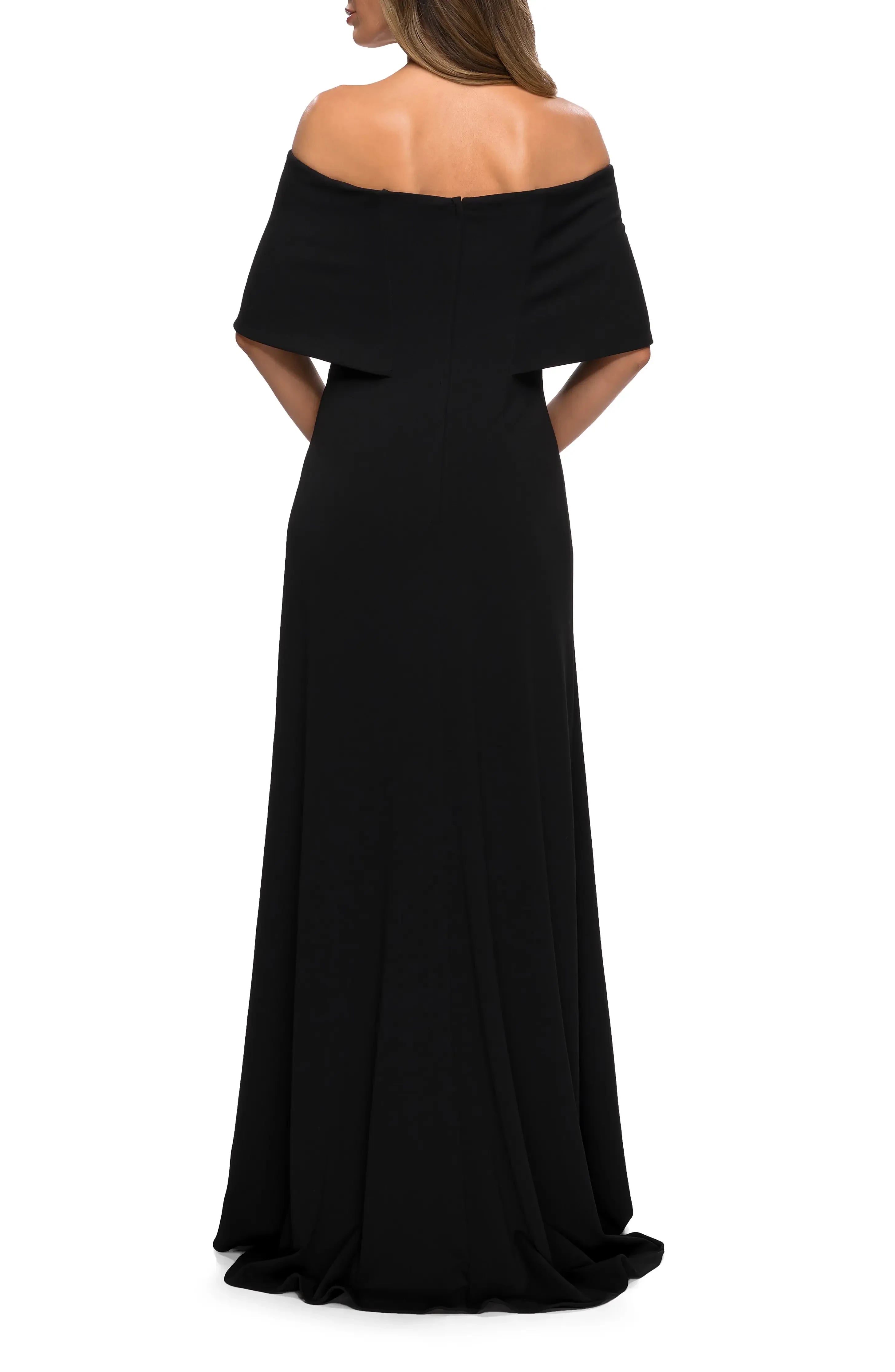 Graceful A Line Off The Shoulder Cape Sleeve Plain Back Floor Length Evening Dress