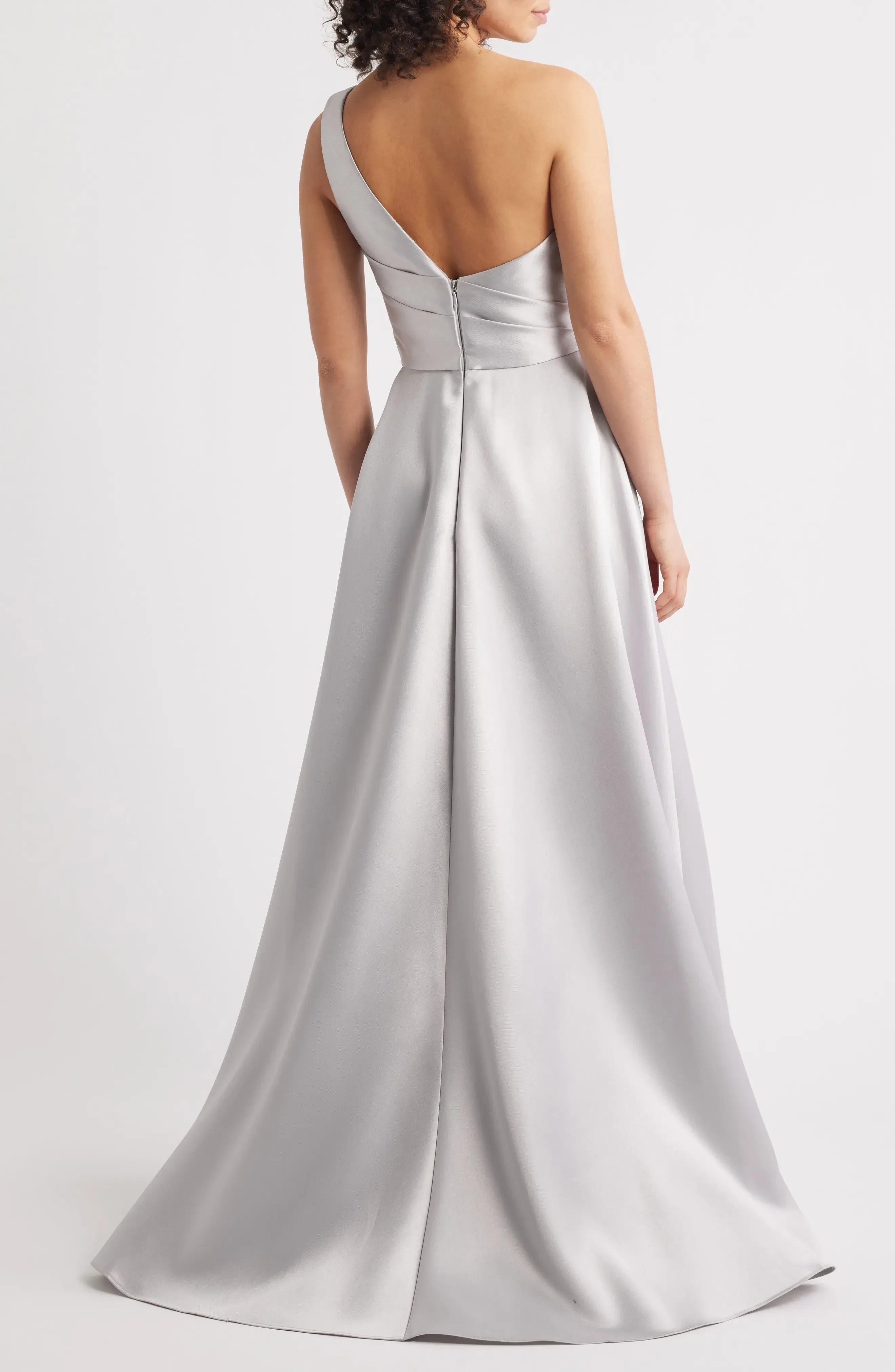 Graceful A Line One Shoulder Sleeveless Open Back Floor Length Party Dress