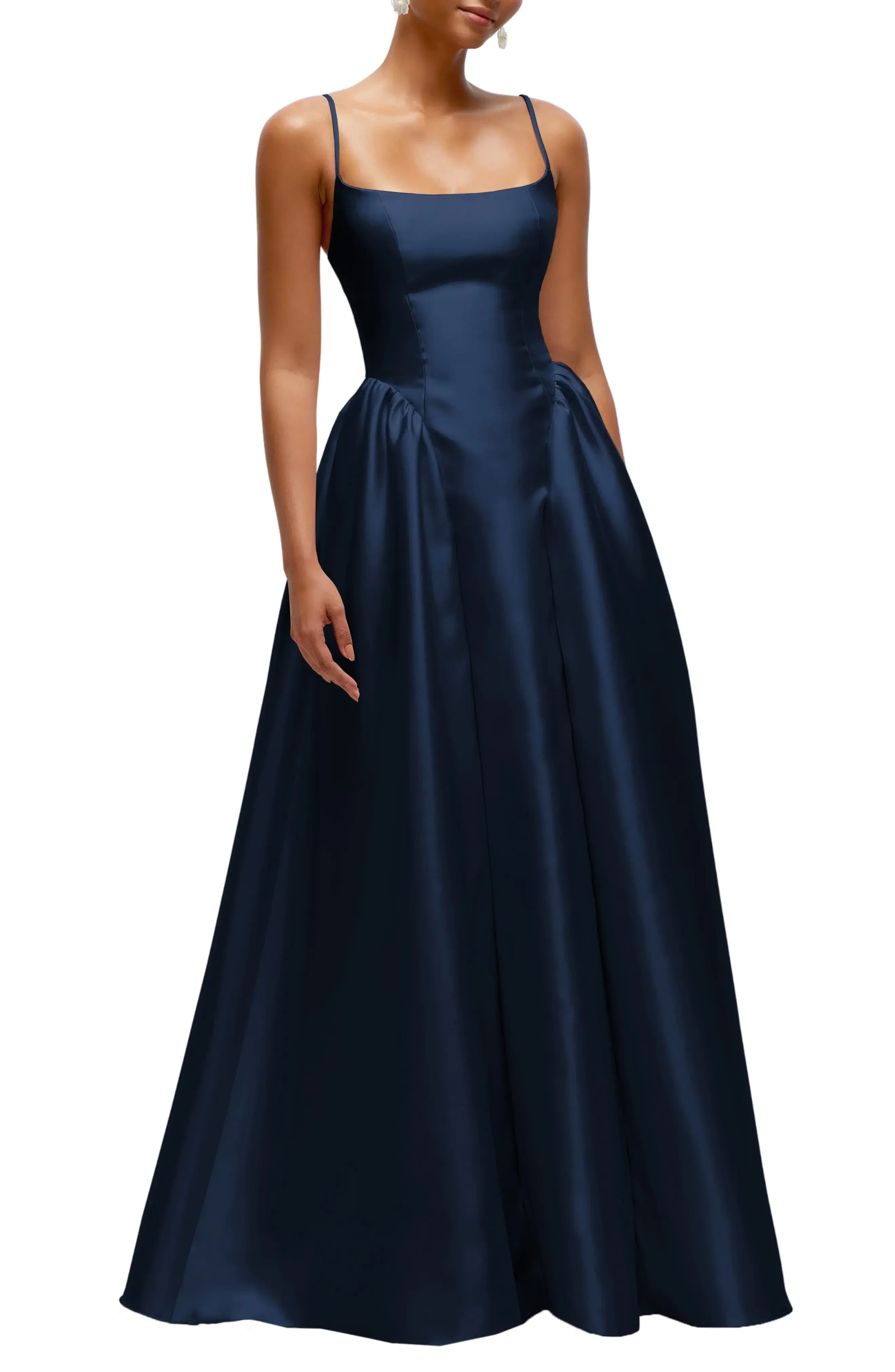 Graceful A  Line Square Neck Sleeveless Open Back Floor Length Evening Dress