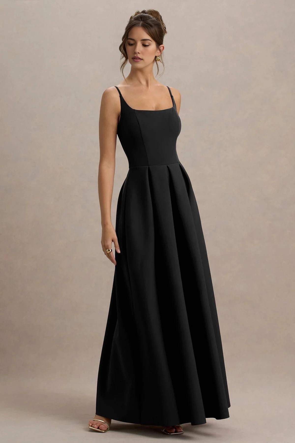 Graceful A Line Square Neck Sleeveless Zipper Back Floor Length Evening Dress