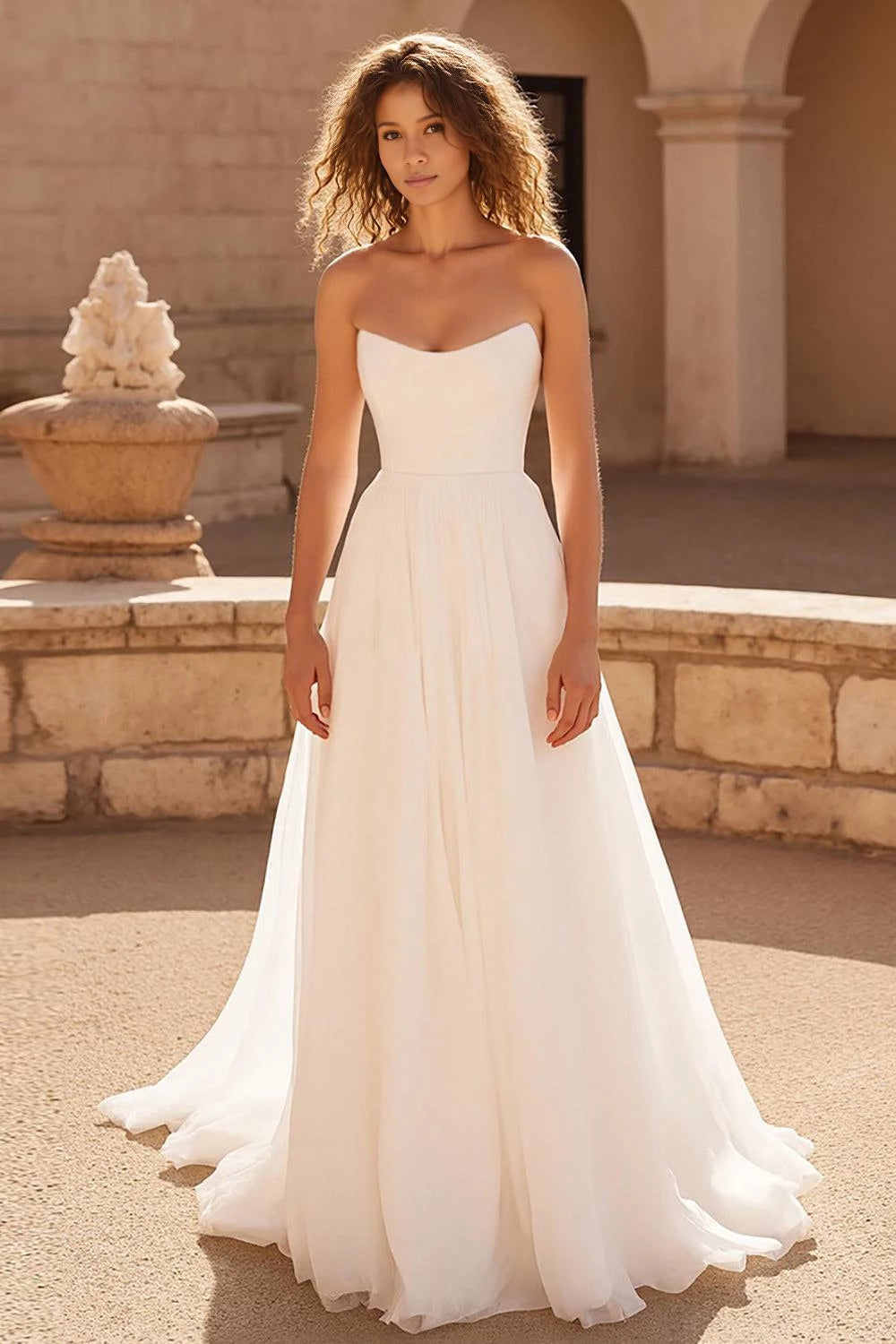 Graceful A Line Strapless Sleeveless Open Back Floor Length Wedding Dress