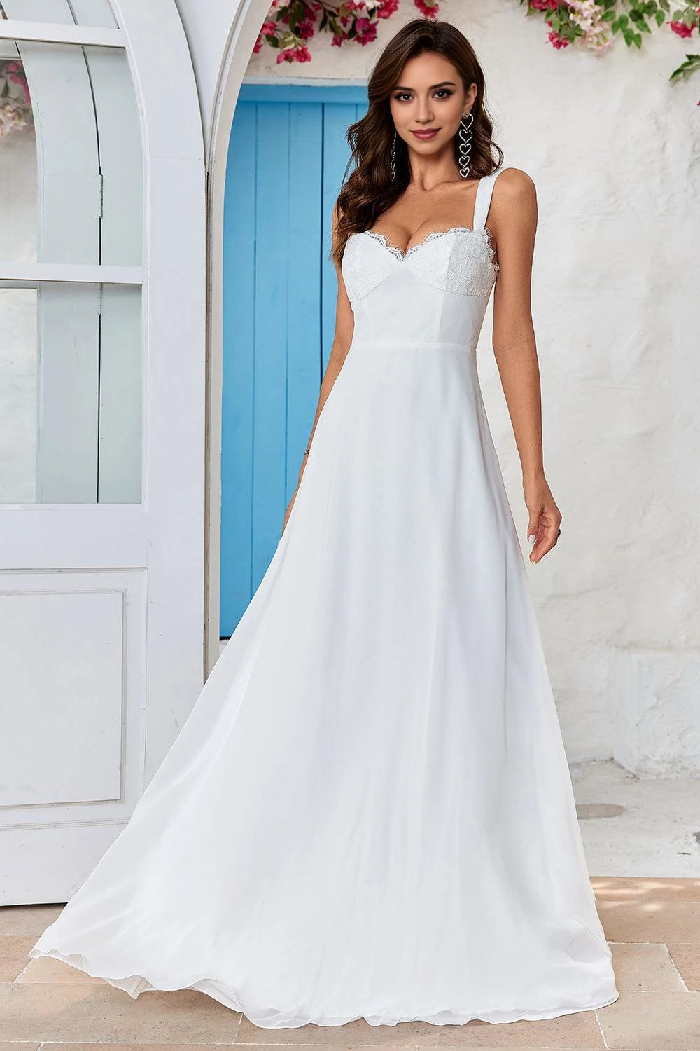 Graceful A Line Sweetheart Square Neck Sleeveless Button Back Maxi Wedding Dress