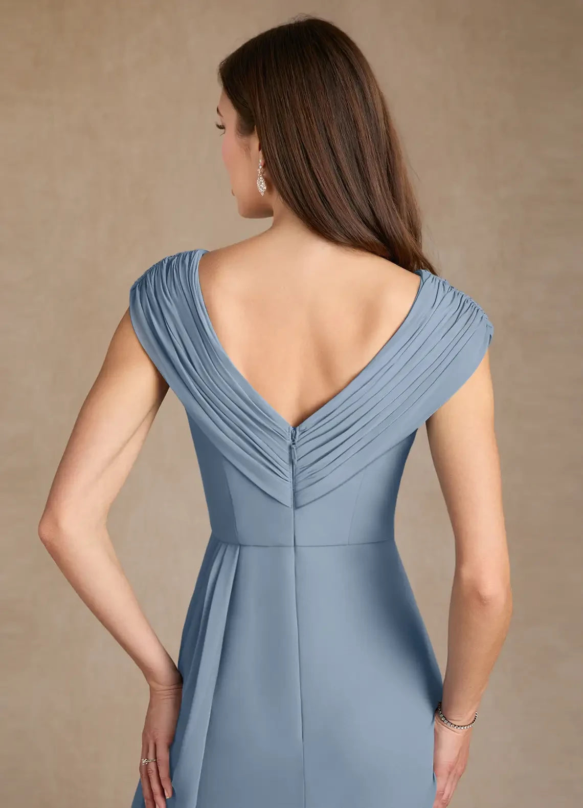 Graceful A Line V Neck Cap Sleeve Zip Back Floor Length Mother of the Bride Dress