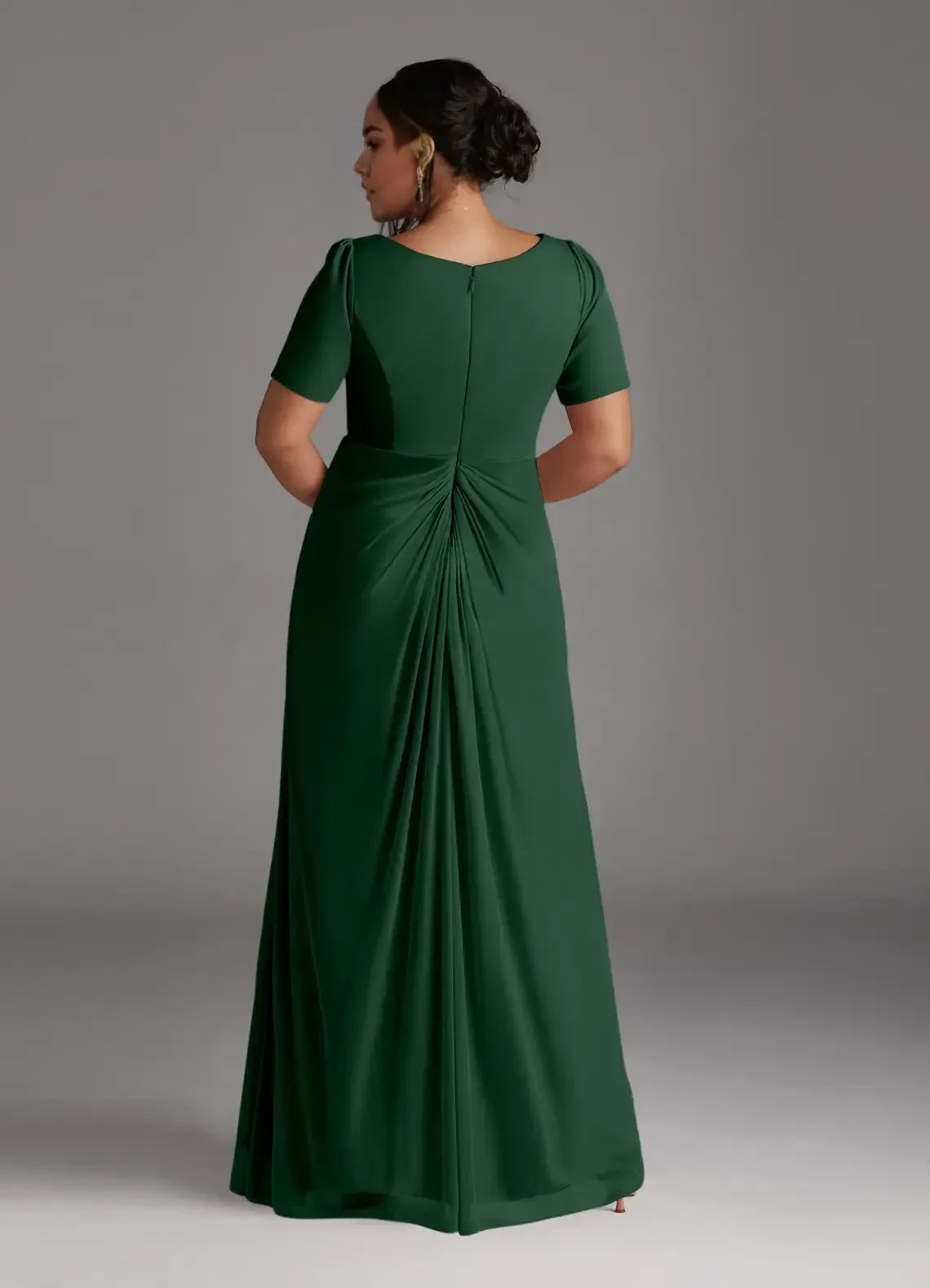 Graceful A Line V Neck Short Sleeve Zipper Back Plus Size Floor Length Mother of the Bride Dress