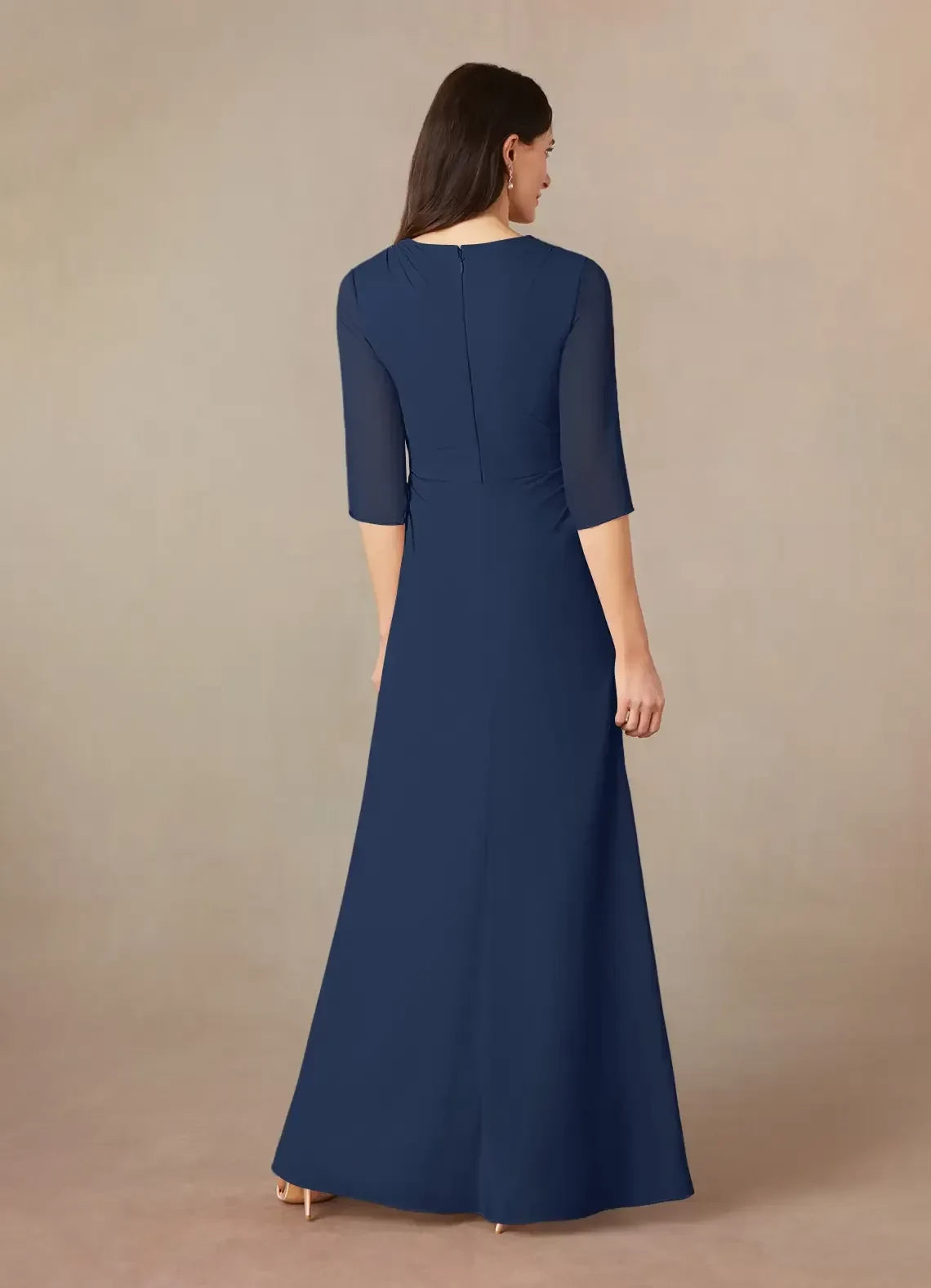 Graceful A Line V Neck Three Quarter Sleeve Zipper Back Floor Length Mother of the Bride Dress