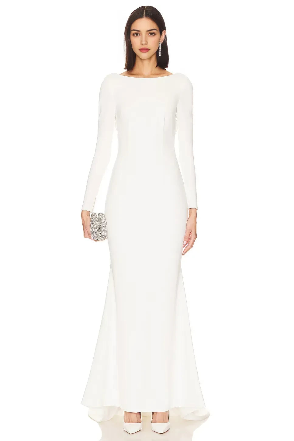 Graceful Mermaid Boat Neck Long Sleeve Draped Back Floor Length Evening Dress