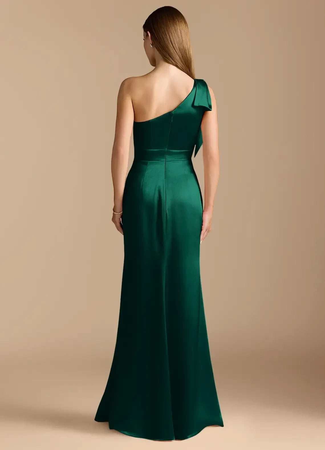 Graceful Mermaid One Shoulder Ruffled Sleeve Zip Back Floor Length Bridesmaid Dress