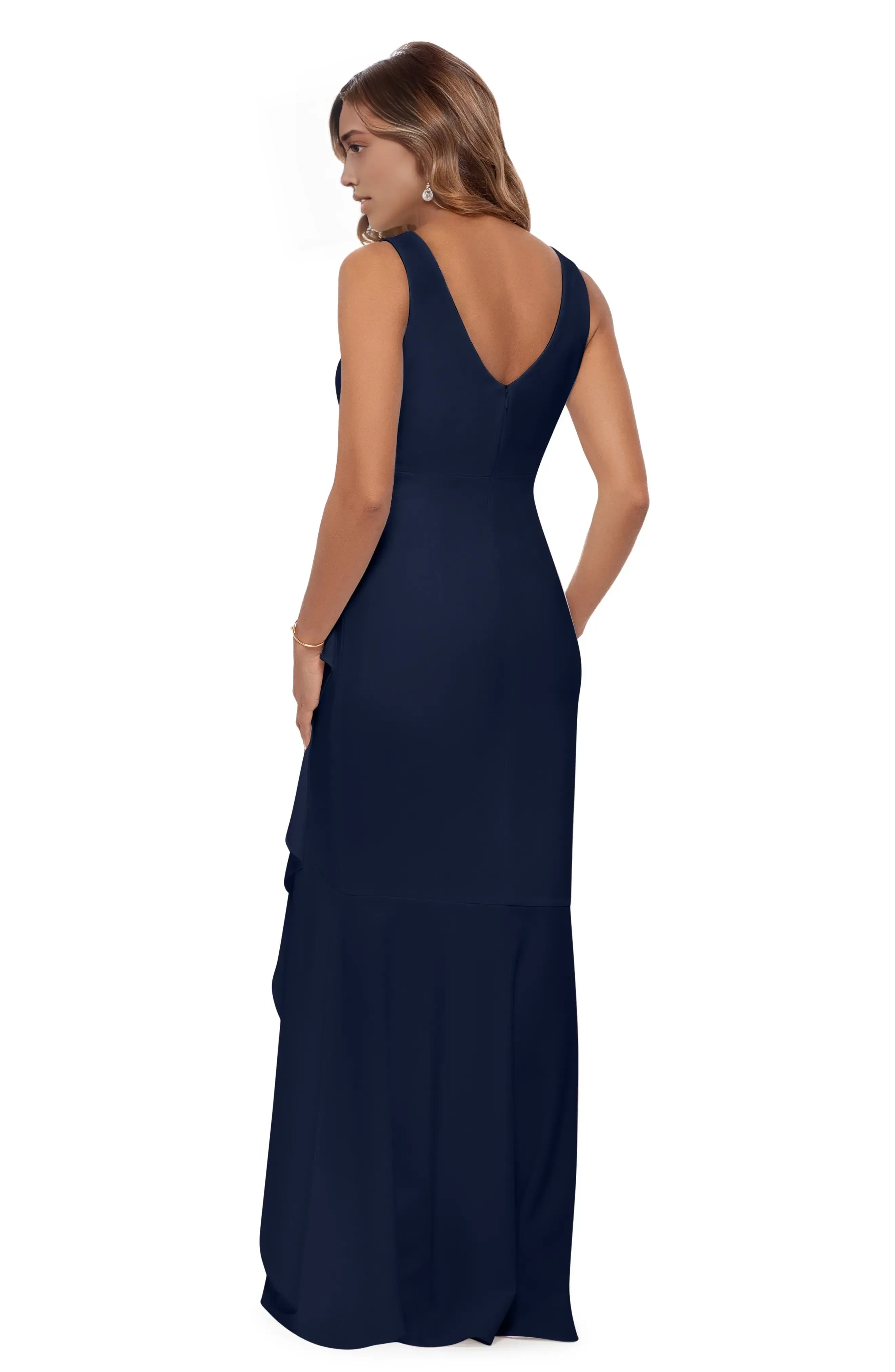 Graceful Mermaid V Neck Sleeveless V Back Floor Length Evening Dress