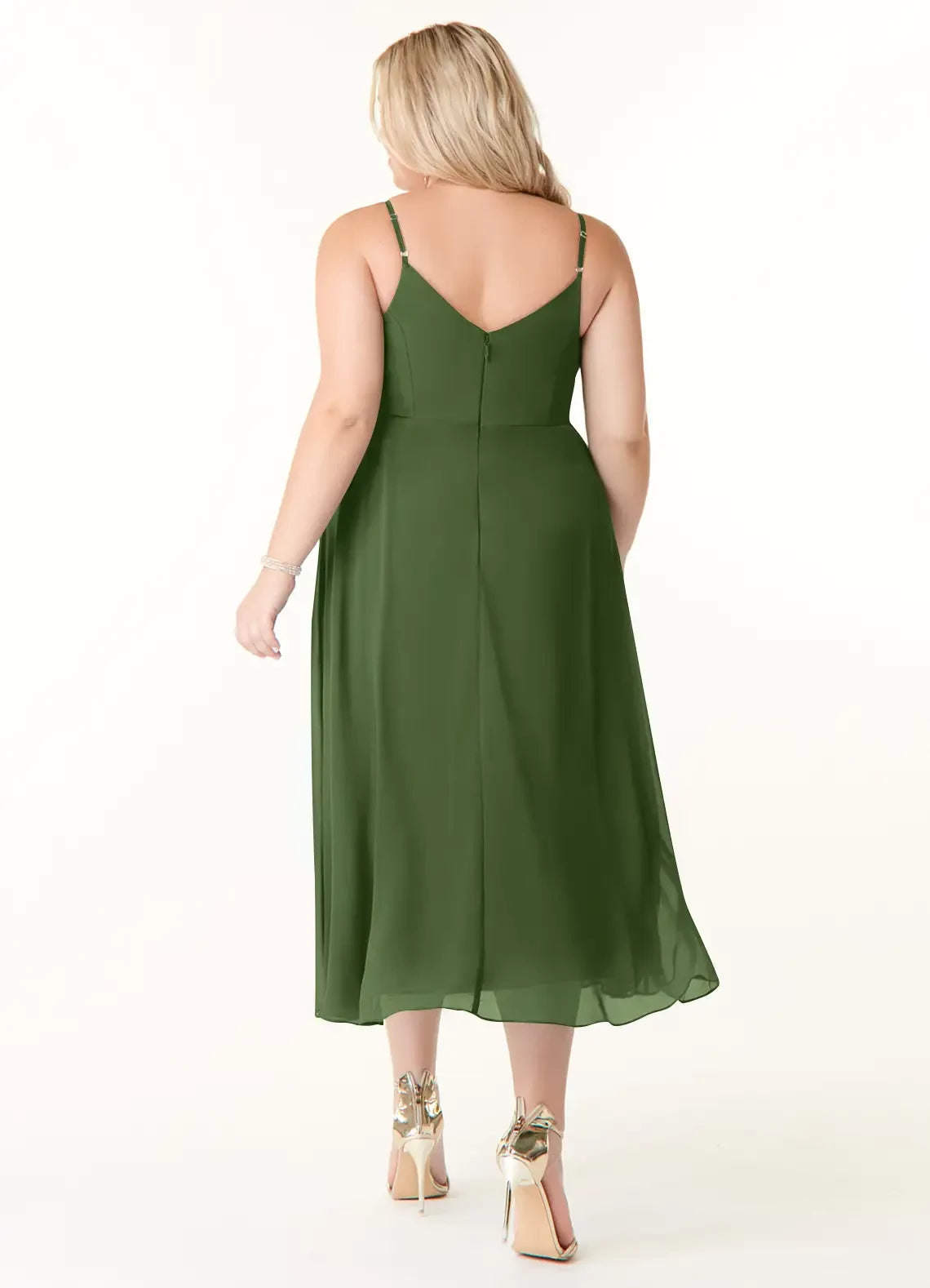 Graceful Plus Size A Line Sweetheart Neck Sleeveless Zipper Back Midi Length Bridesmaid Dress