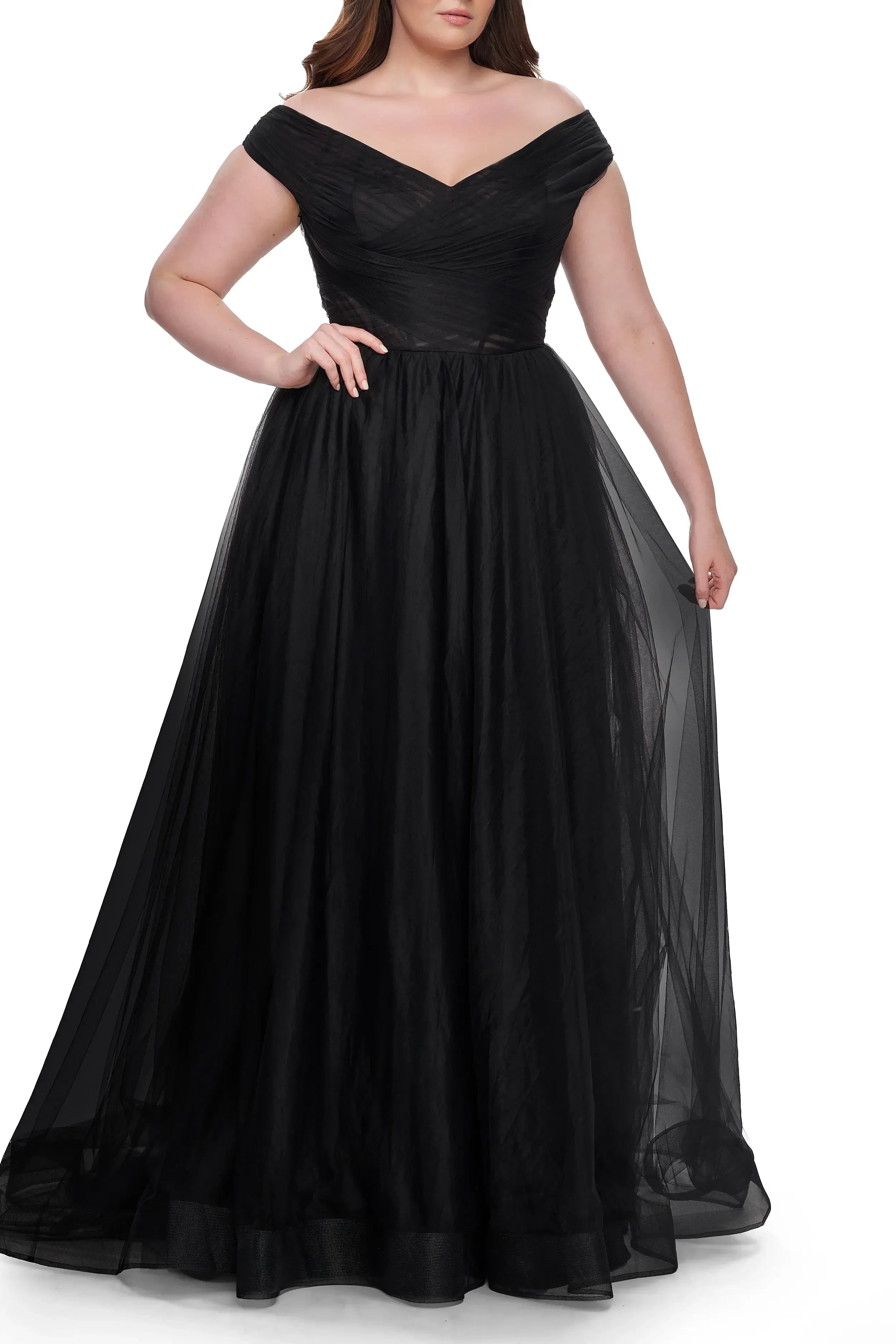 Graceful Plus Size Ball Gown Off Shoulder Short Sleeve Zipper Back Floor Length Evening Dress