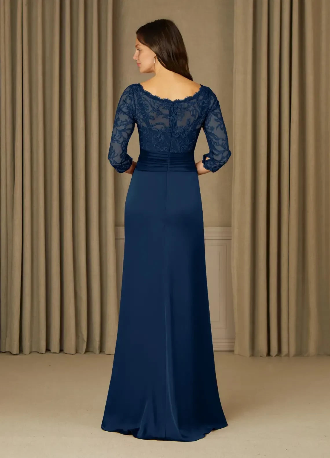 Graceful Sheath Boat Neck Three Quarter Sleeve Zipper Back Floor Length Mother of the Bride Dresses