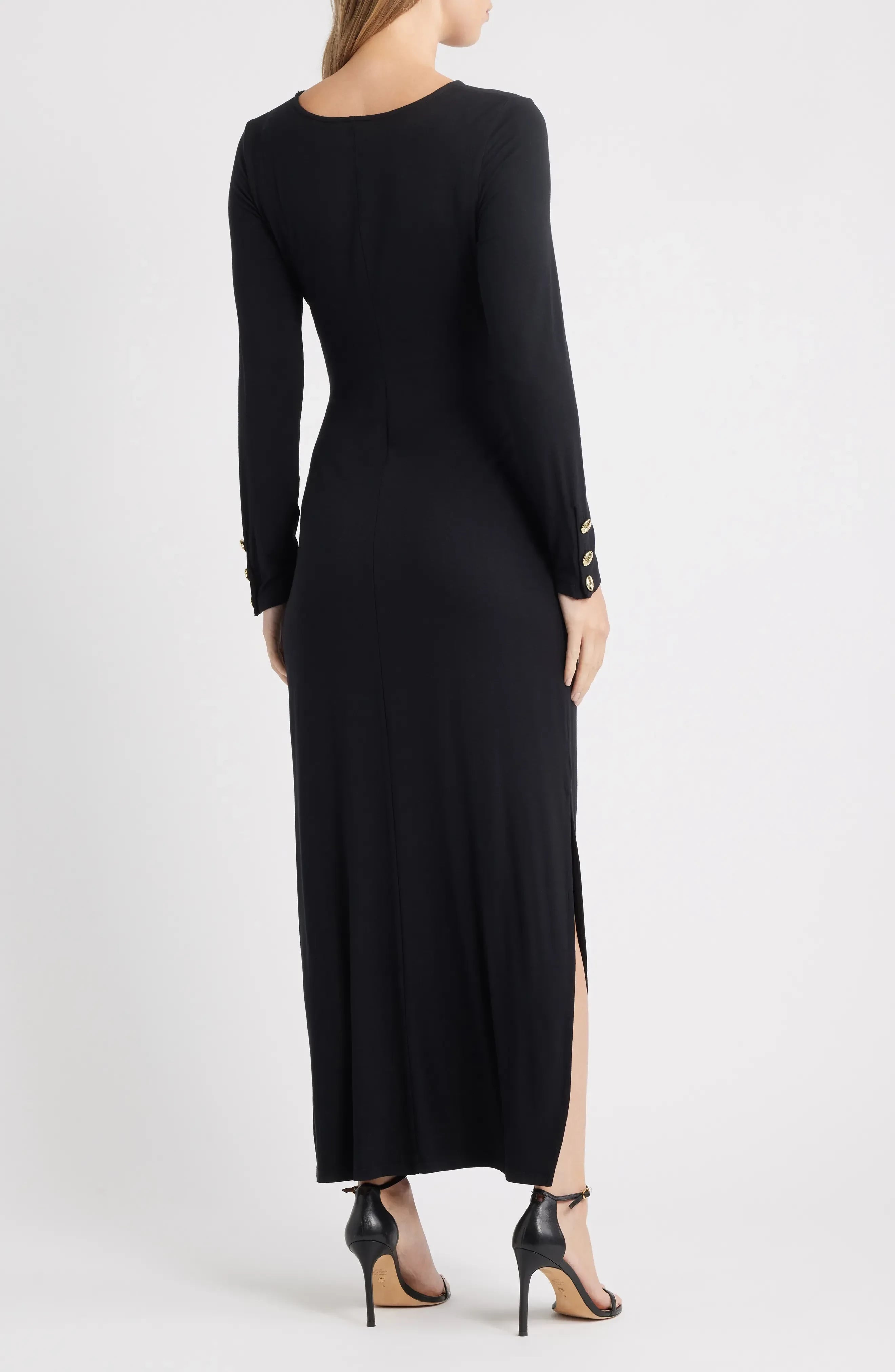 Graceful Sheath Crew Neck Long Sleeve Solid Back Floor Length Evening Dress