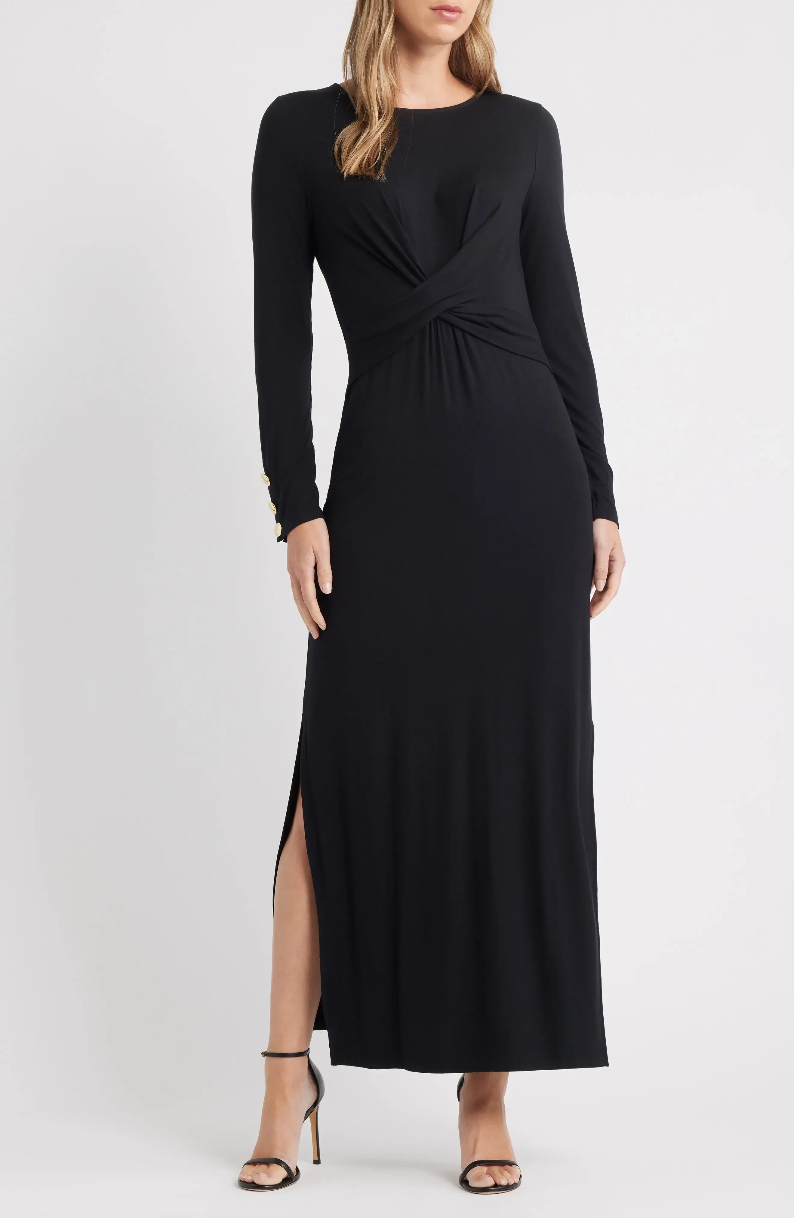 Graceful Sheath Crew Neck Long Sleeve Solid Back Floor Length Evening Dress