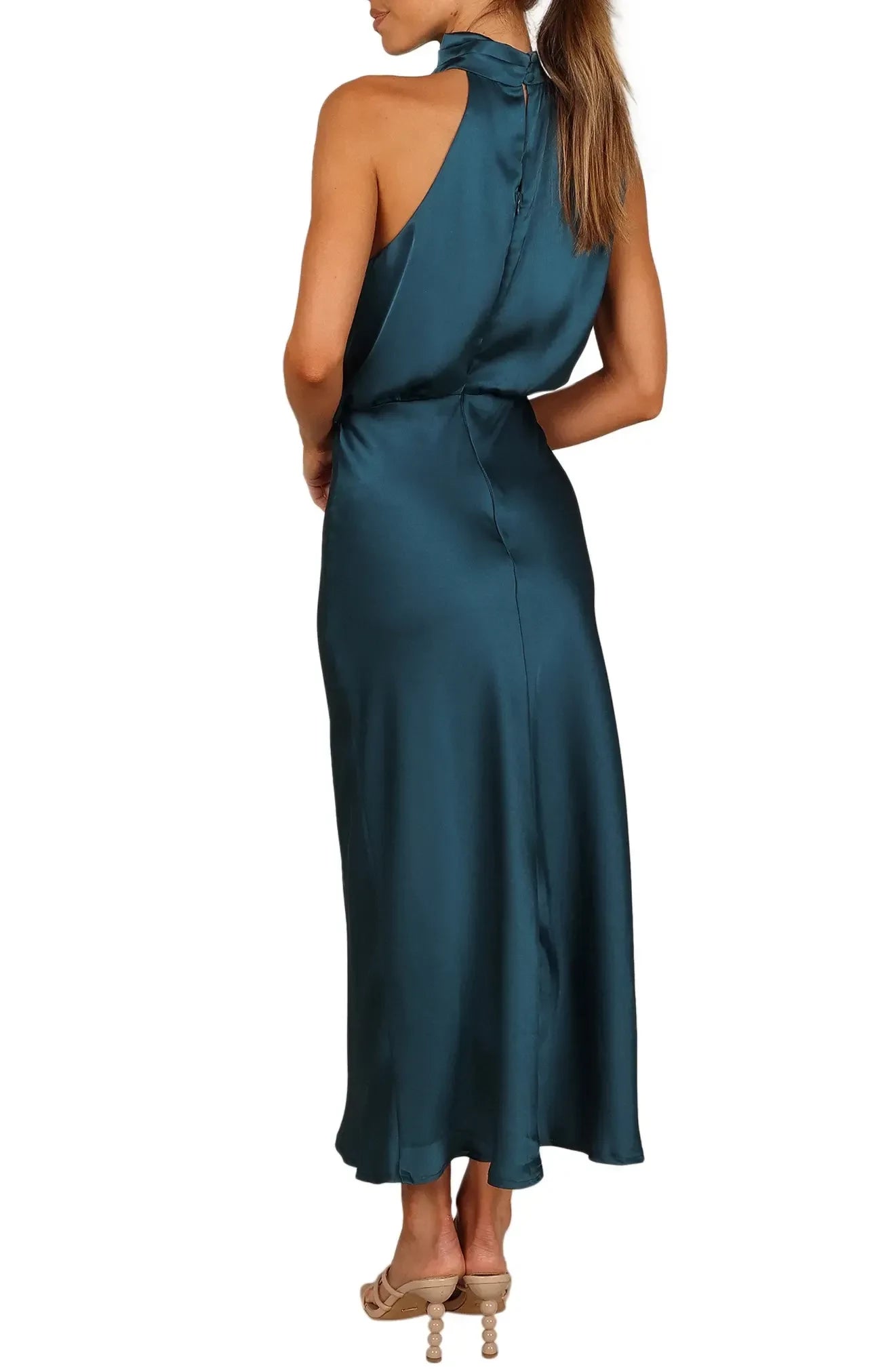 Graceful Sheath Halter Neck Sleeveless Zipper Back Midi Evening Dress