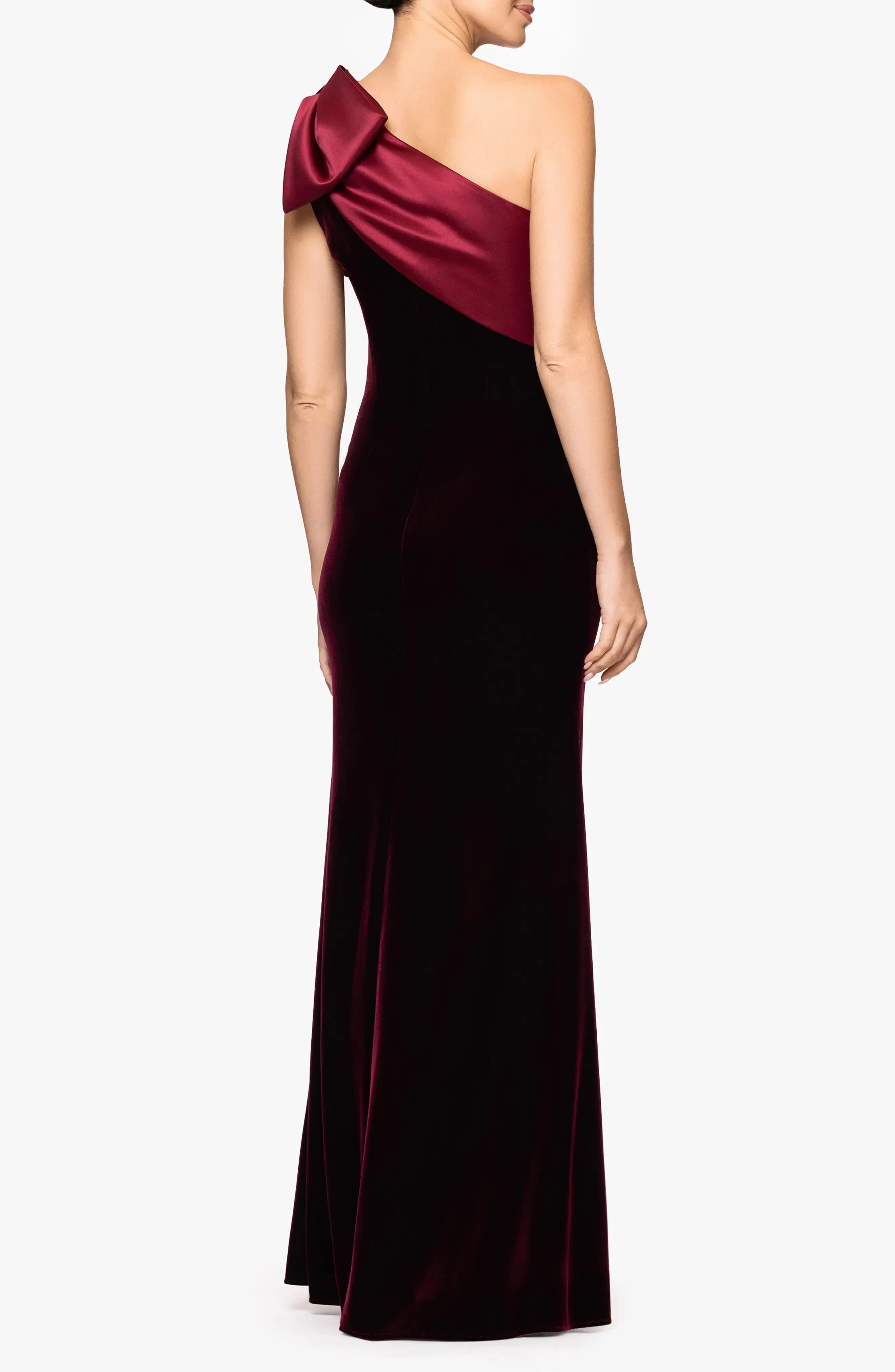 Graceful Sheath One Shoulder Bow Detail Sleeveless Open Back Floor Length Evening Dress ﻿