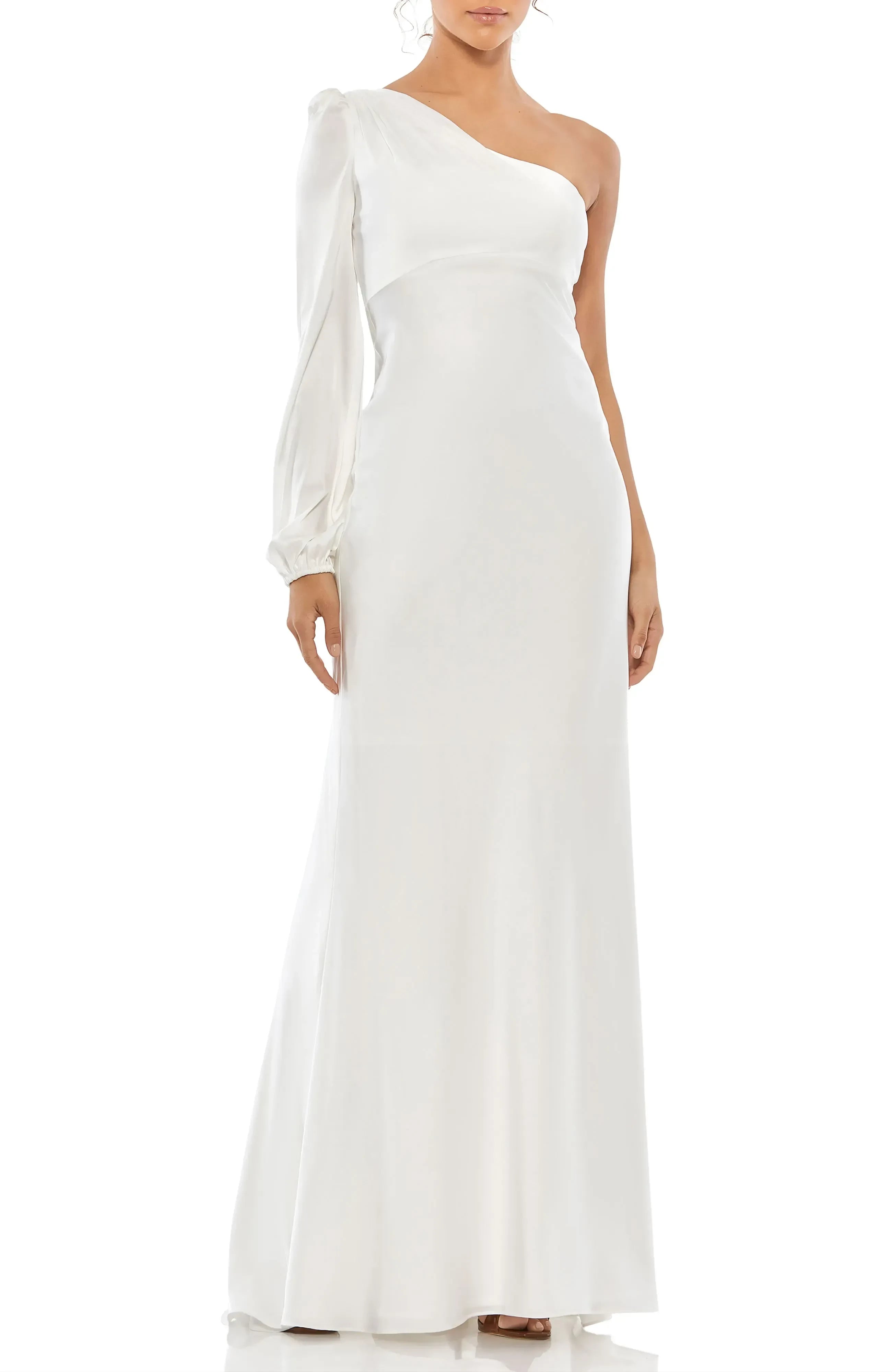 Graceful Sheath One Shoulder Long Sleeve Open Back Floor Length Evening Dress