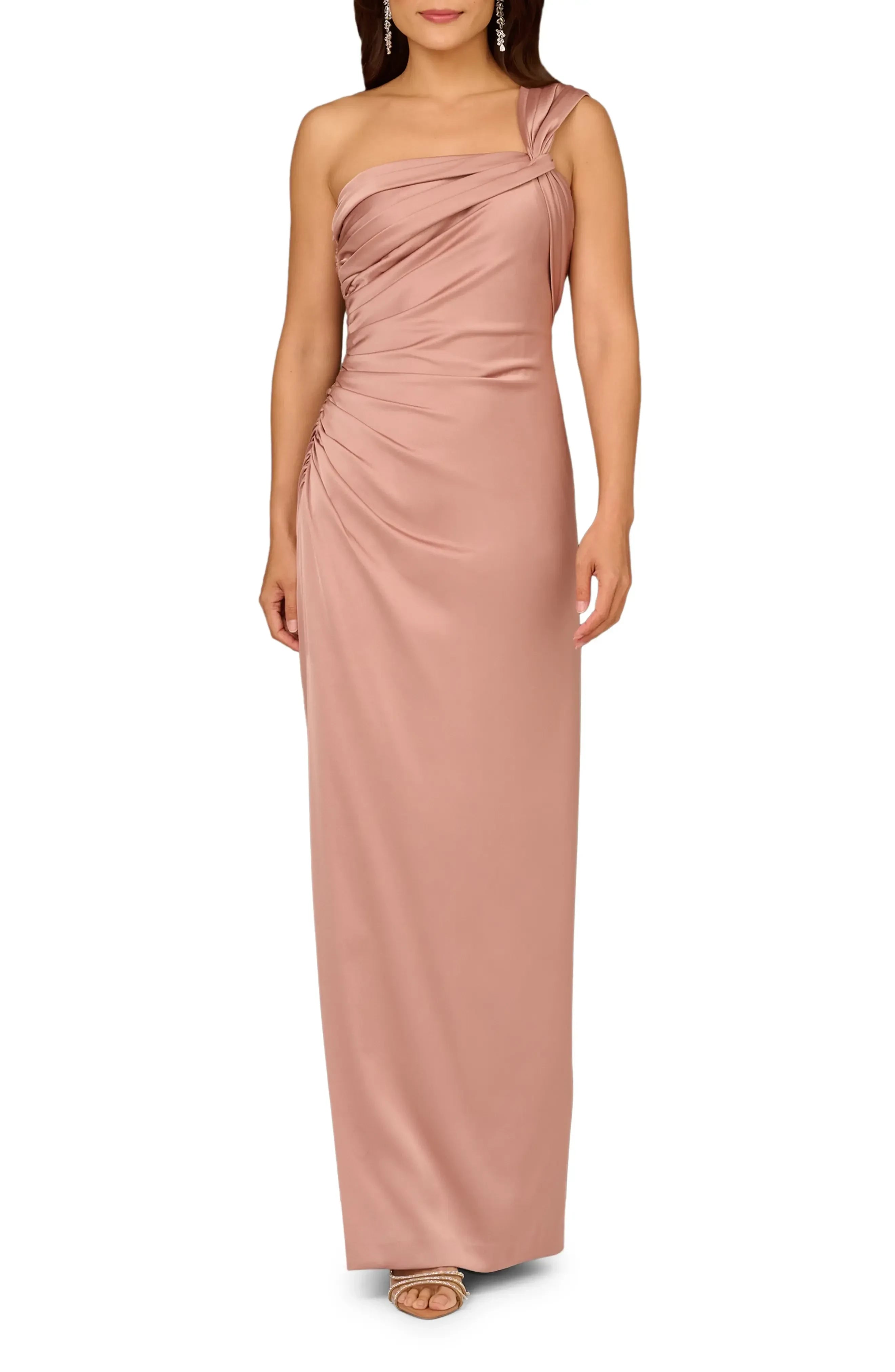 Graceful Sheath One Shoulder Sleeveless Ruched Back Floor Length Evening Dress