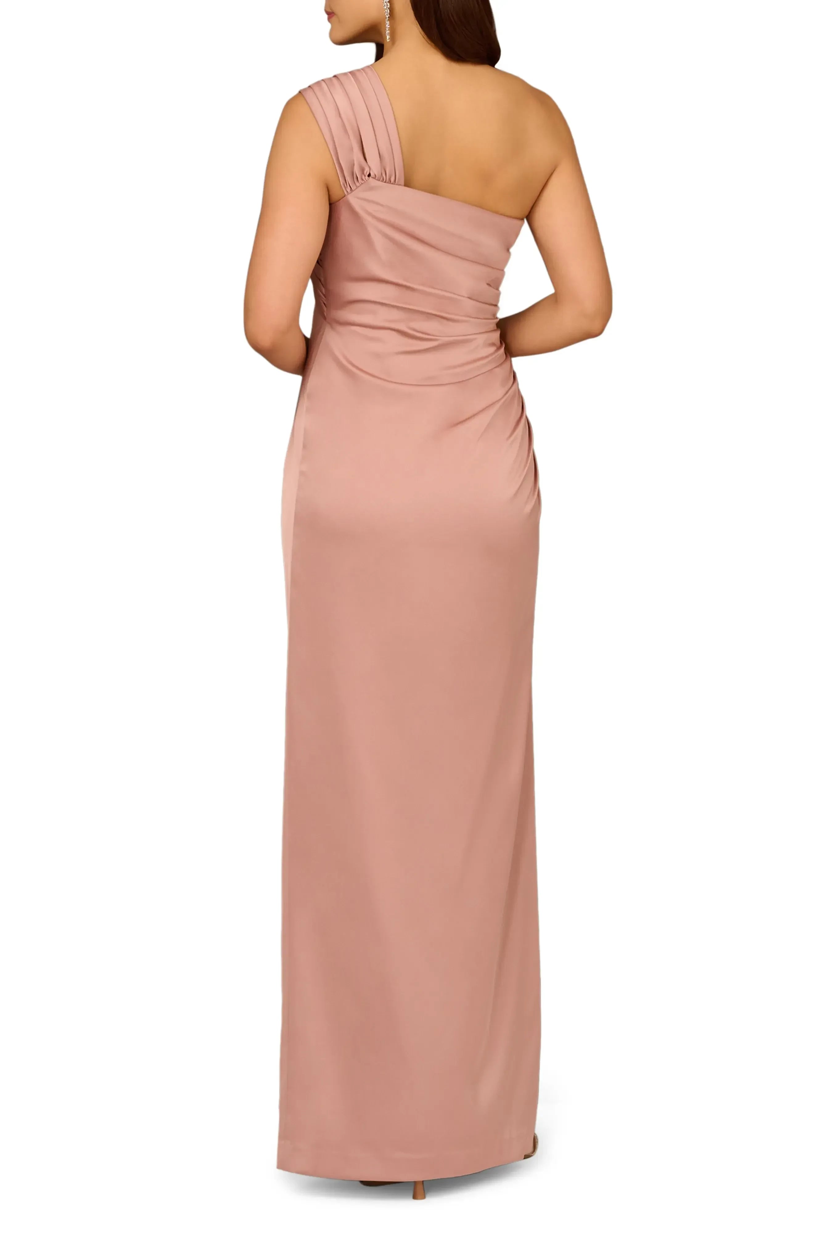 Graceful Sheath One Shoulder Sleeveless Ruched Back Floor Length Evening Dress