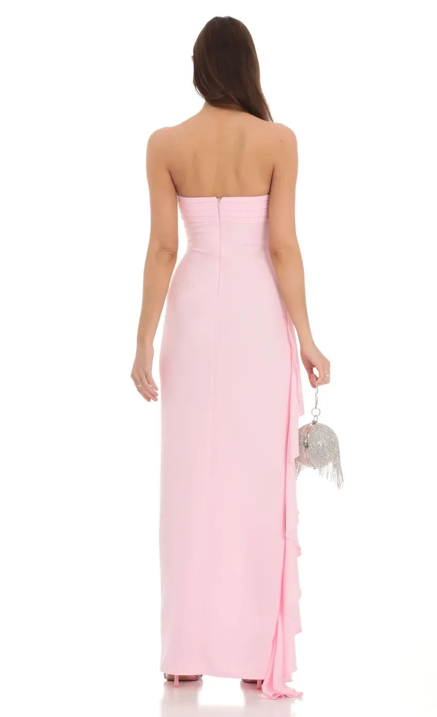 Graceful Sheath Strapless Sleeveless Zipper Back Floor Length Evening Dress