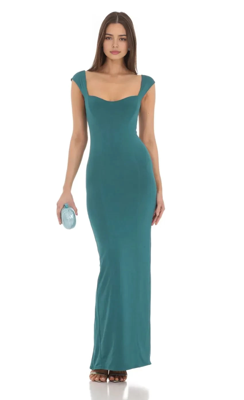 Graceful Sheath Sweetheart Neck Cap Sleeve Scoop Back Floor Length Evening Dress