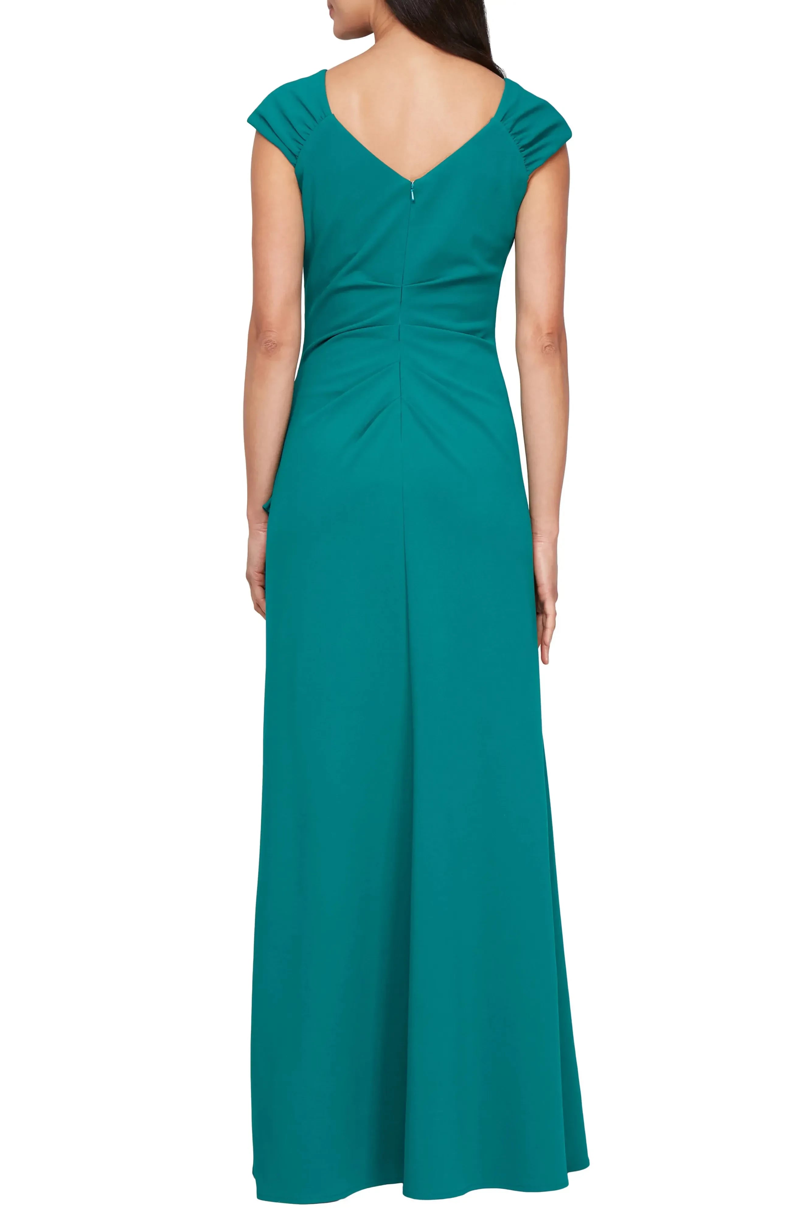 Graceful Sheath V Neck Cap Sleeve Zipper Back Floor Length Evening Dress