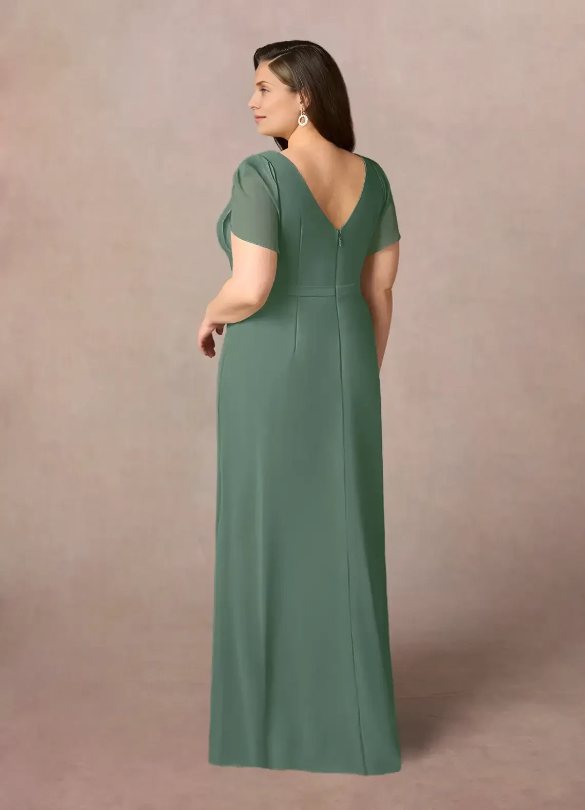 Graceful Sheath V Neck Flutter Sleeve Zip Back ﻿ Plus Size Floor Length Mother of the Bride Dress