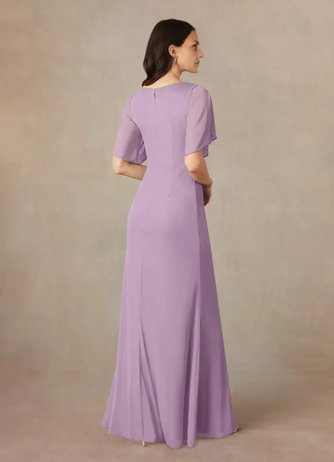 Graceful Sheath V Neck Flutter Sleeve Zipper Back Floor Length Mother of the Bride Dress