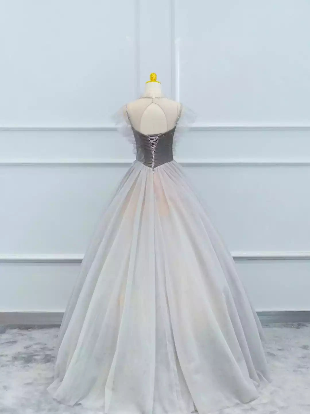 Gray A-Line Lovely Velvet and Tulle Floor Length Prom Dress Formal Evening Dress