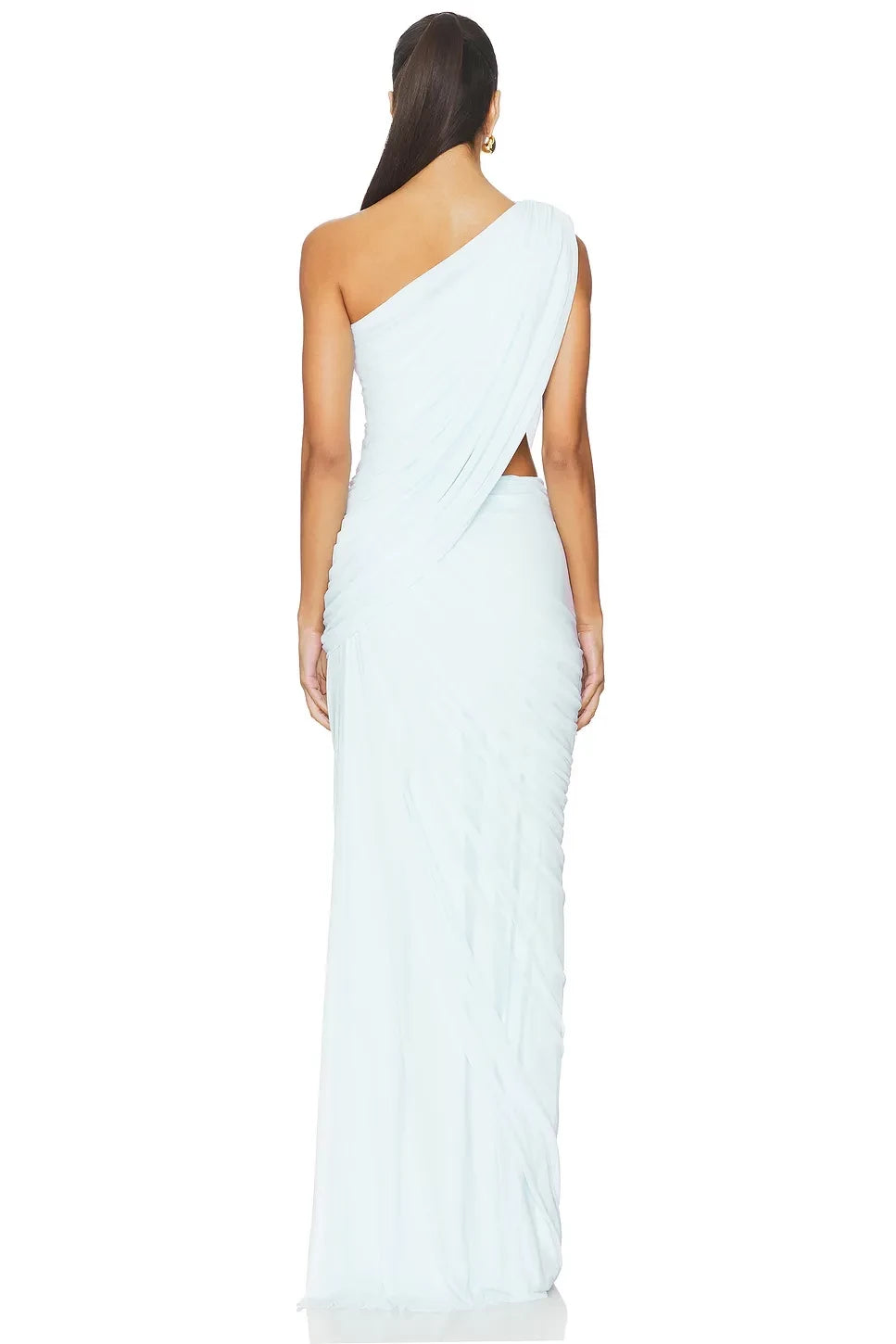 Grecian Sheath One Shoulder Sleeveless Cutout Back Floor Length Evening Dress