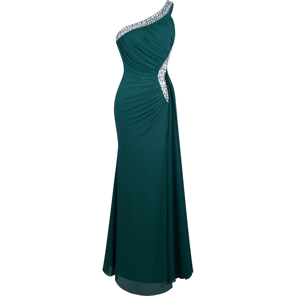 Green One Shoulder Backless Beading Floor length Long Party Dress Cocktail Dress Homecoming Dress Evening Dress