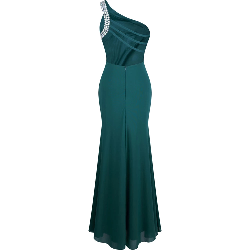 Green One Shoulder Backless Beading Floor length Long Party Dress Cocktail Dress Homecoming Dress Evening Dress