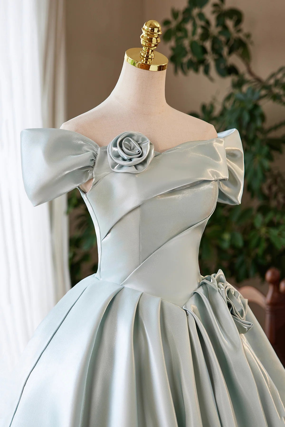 Green Satin Short A-Line Knee length Prom Dress Lovely Off the Shoulder Party Homecoming Dress