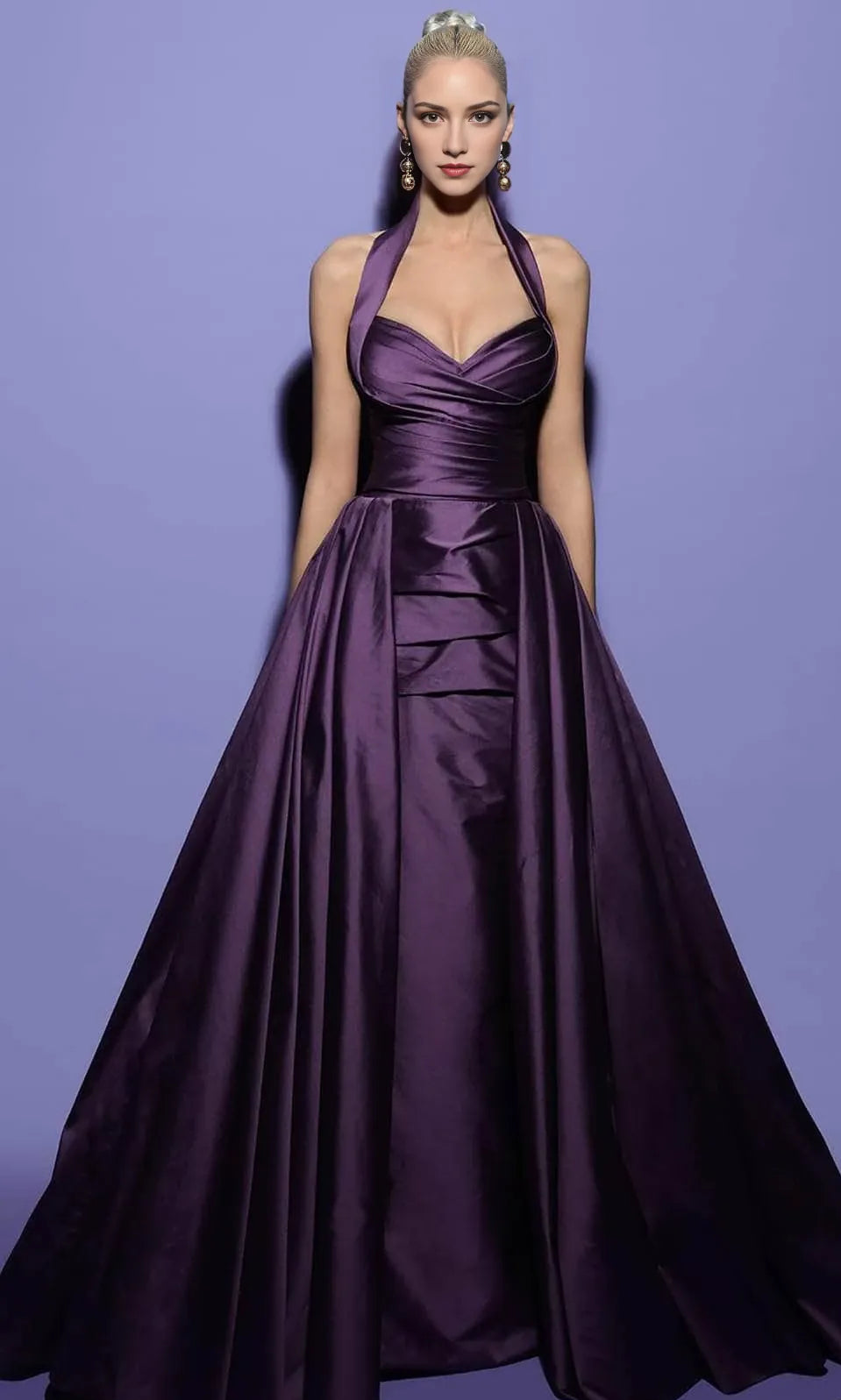Halter Sleeveless A-Line Classic Lavender Off the shoulder Floor length Prom Dress For Sale For Women