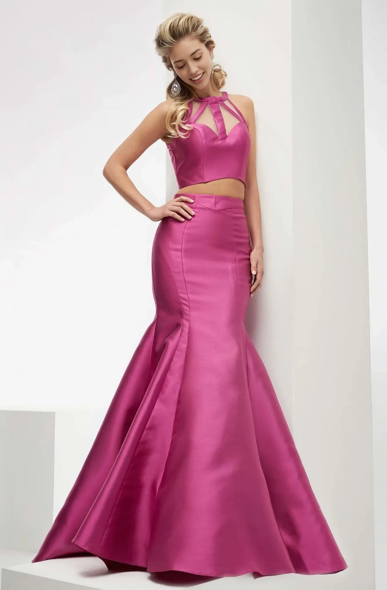 Halter Sleeveless Mermaid Modern Two Piece Off the shoulder Floor Length Prom Dress Hot Sale For Adults