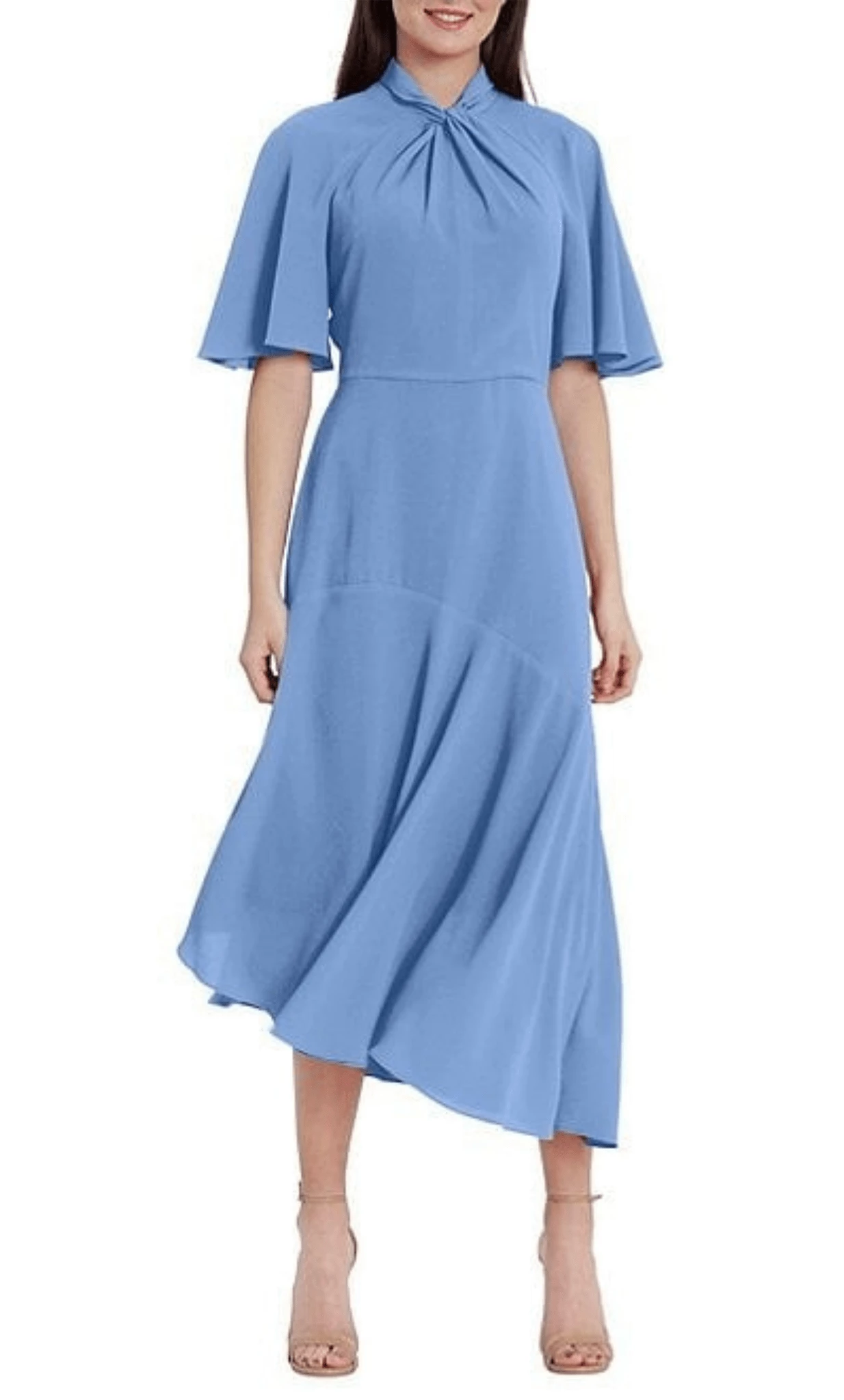 High Neck Short Sleeves A-Line Elegant Off the shoulder Tea Length Prom Dress For Sale For Women