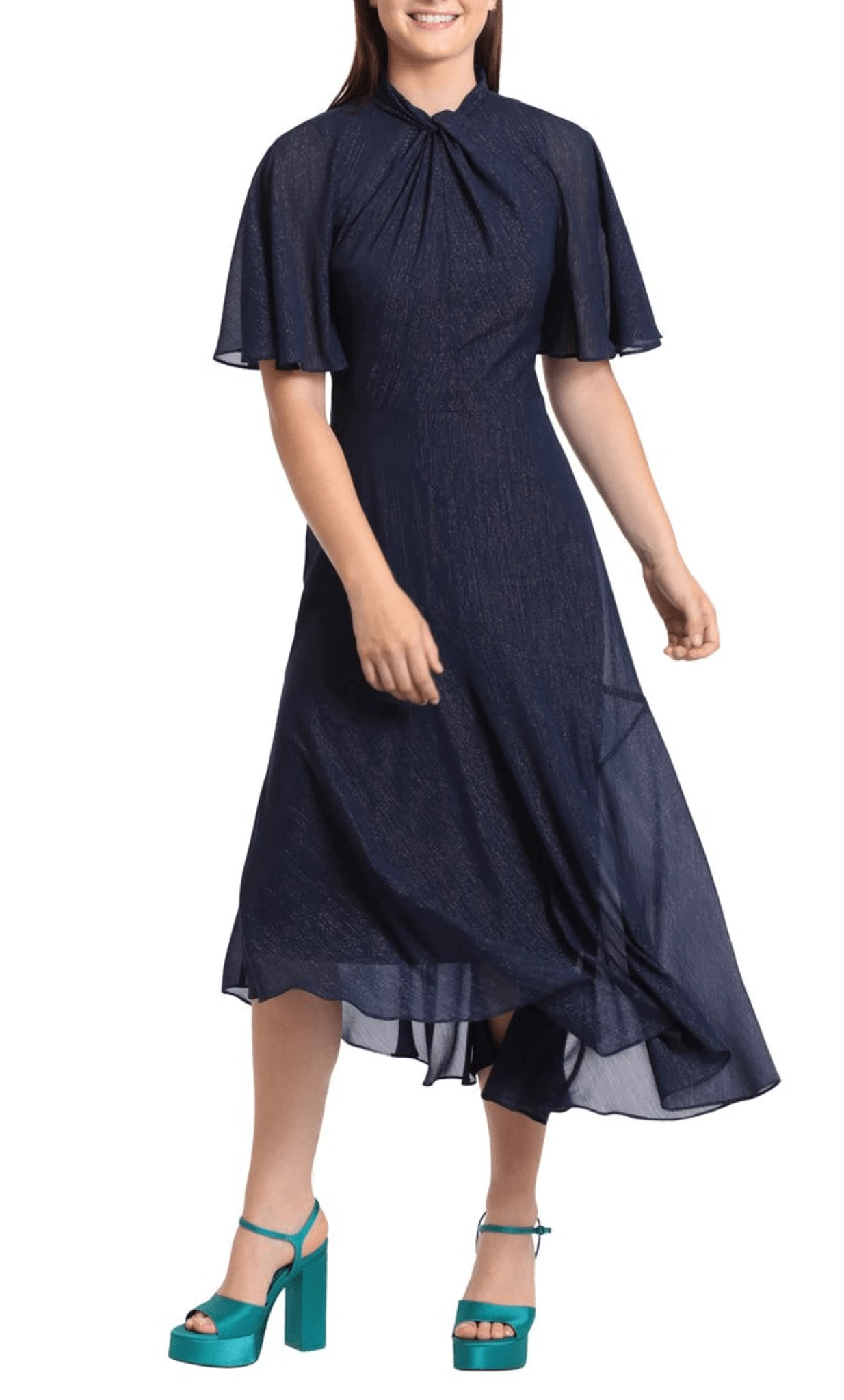 High Neck Short Sleeves A-line Classic Off the shoulder Tea Length Prom Dress For Sale For Women