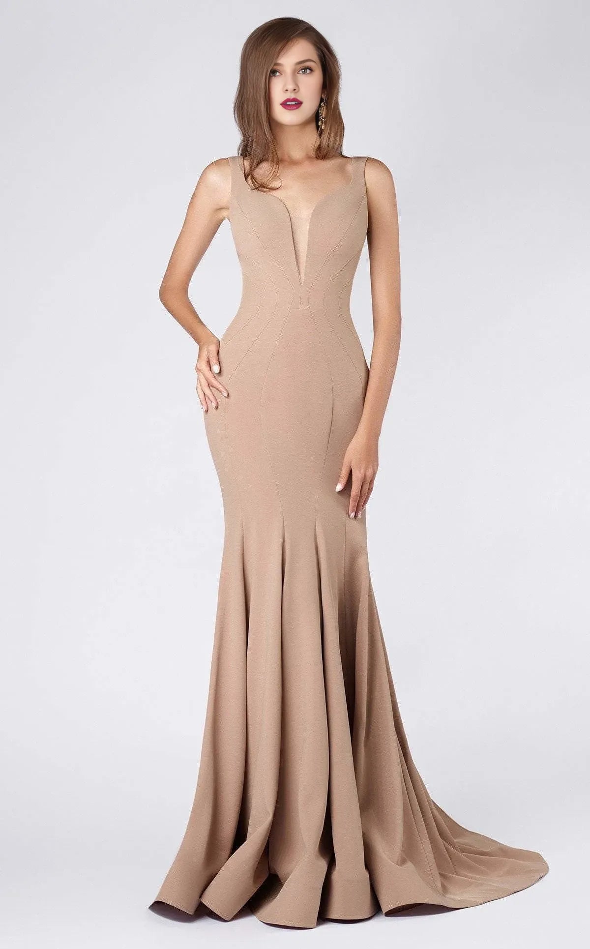 Illusion V neck Sleeveless Trumpet Modern Off the shoulder Floor length Prom Dress Hot Sale For Women