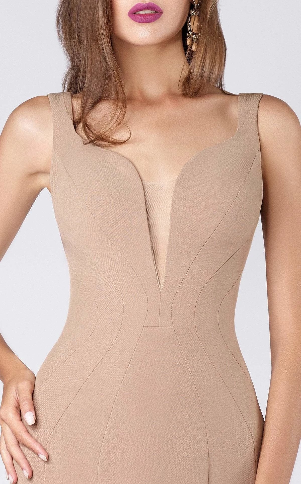 Illusion V neck Sleeveless Trumpet Modern Off the shoulder Floor length Prom Dress Hot Sale For Women