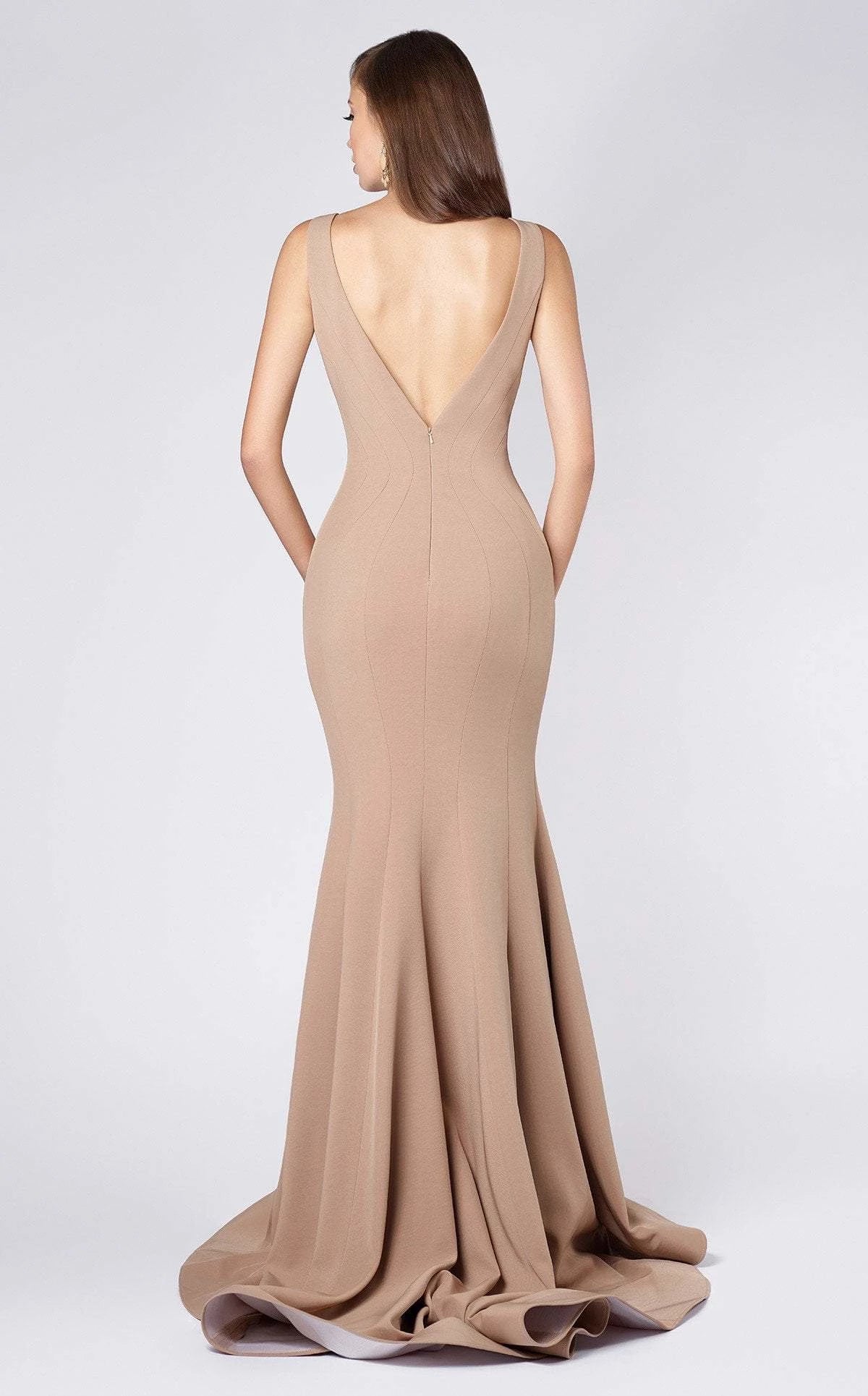 Illusion V neck Sleeveless Trumpet Modern Off the shoulder Floor length Prom Dress Hot Sale For Women