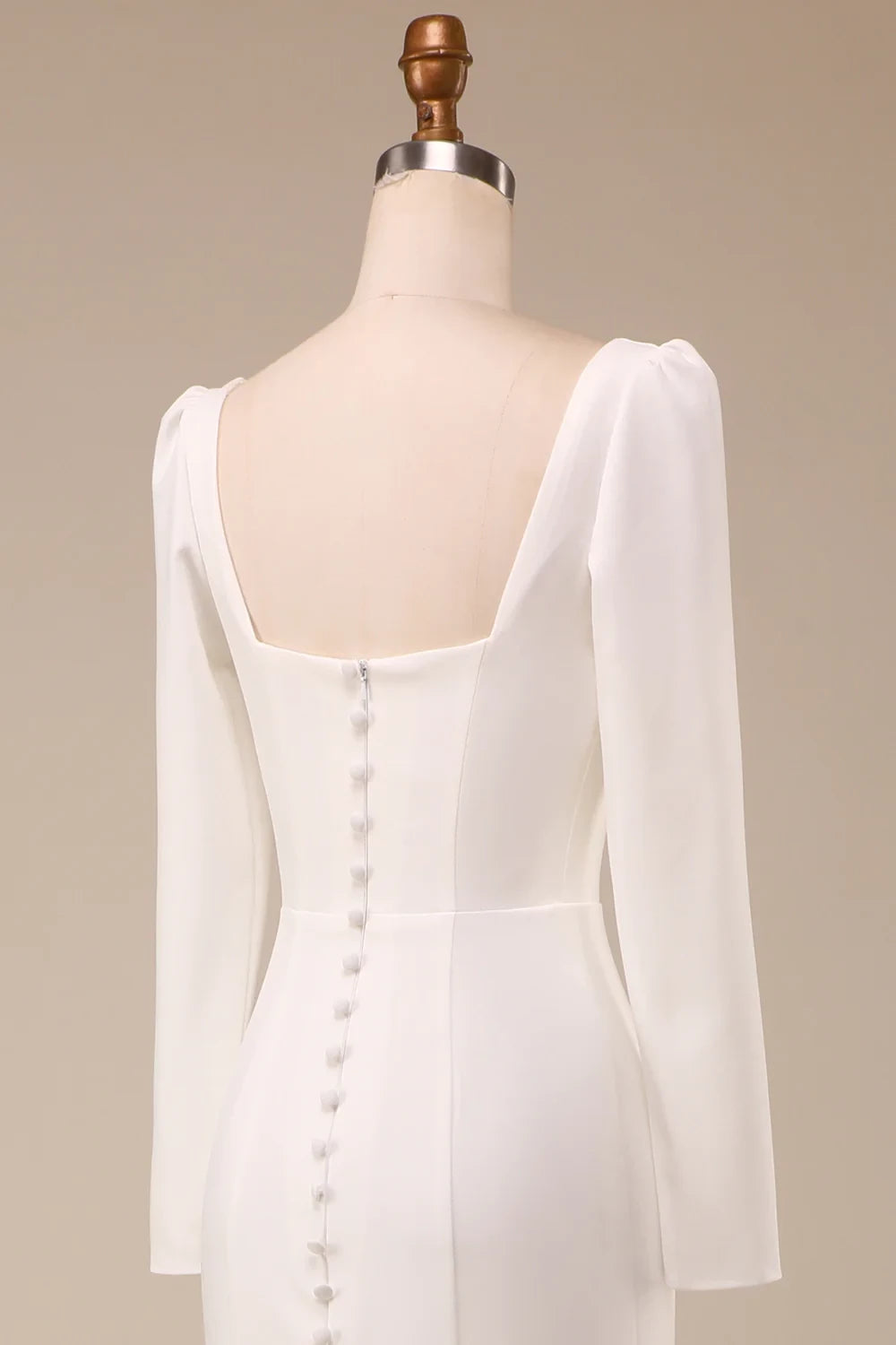 Ivory Mermaid Long Sleeves Square Neck Long Floor length Sleeves Prom Dress Party Dress Cocktail Dress Homecoming Dress Evening Dress