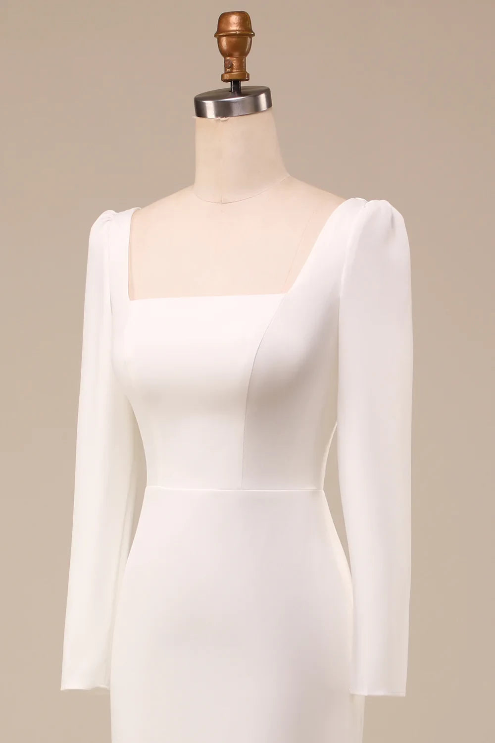 Ivory Mermaid Long Sleeves Square Neck Long Floor length Sleeves Prom Dress Party Dress Cocktail Dress Homecoming Dress Evening Dress