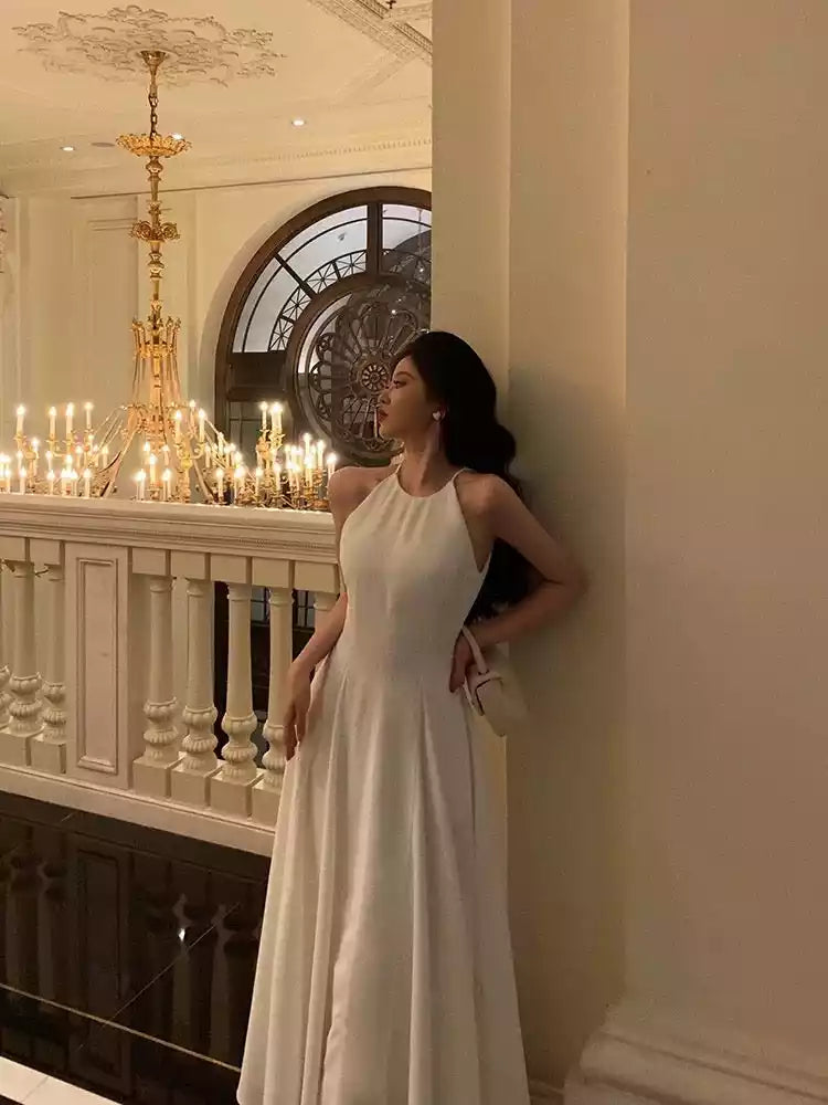 Jewel Sleeveless French A Line White Chiffon Prom Dresses Evening Dress