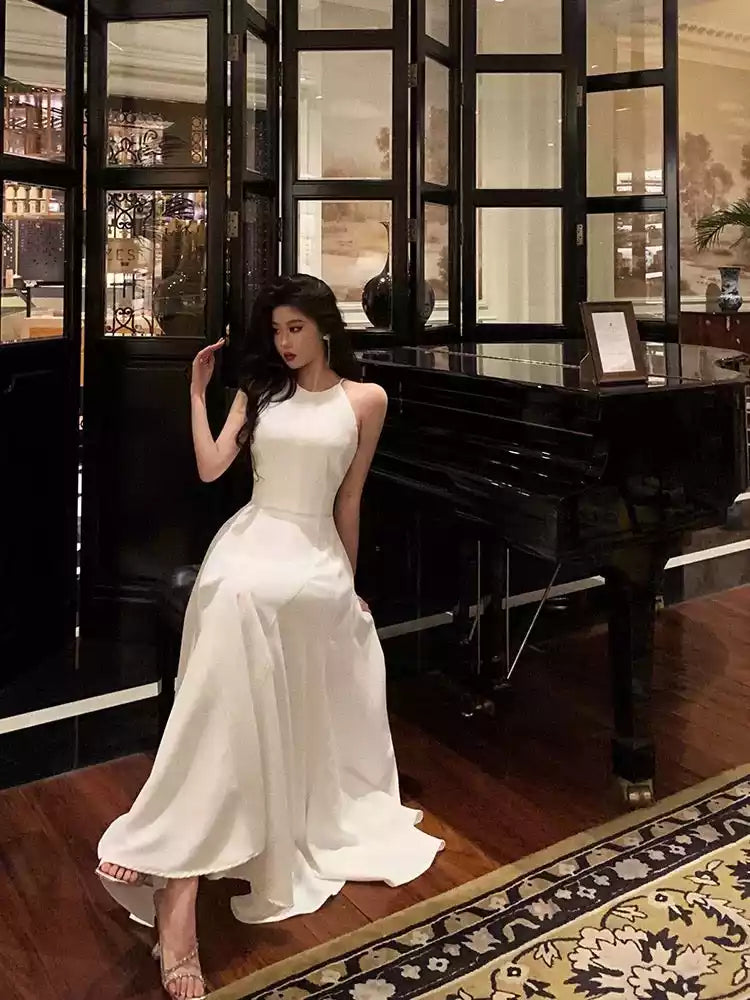 Jewel Sleeveless French A Line White Chiffon Prom Dresses Evening Dress