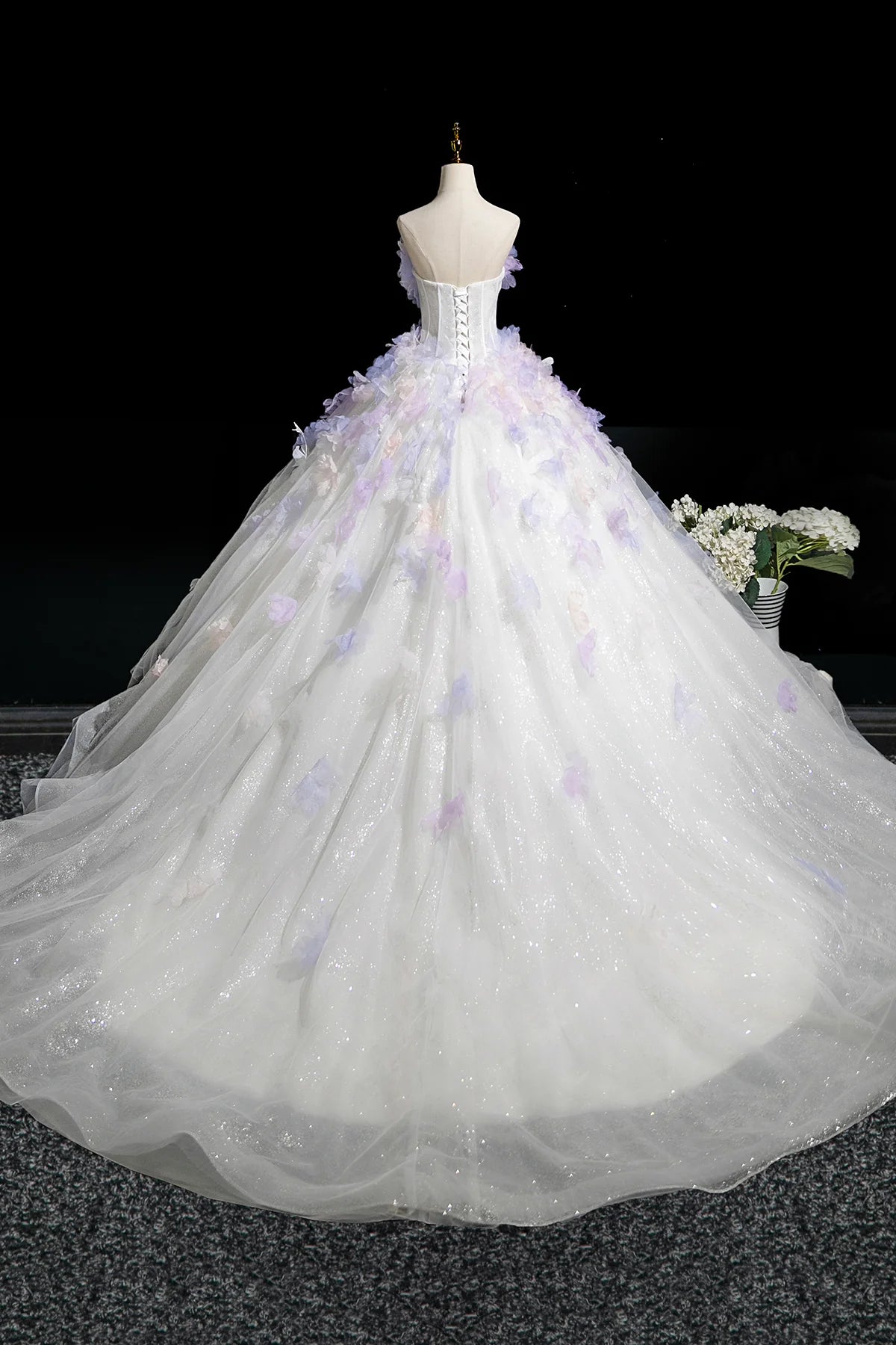Lavender Appliques White Tulle Long Prom Dress Beautiful Fairy Party Dress Wedding Dresses