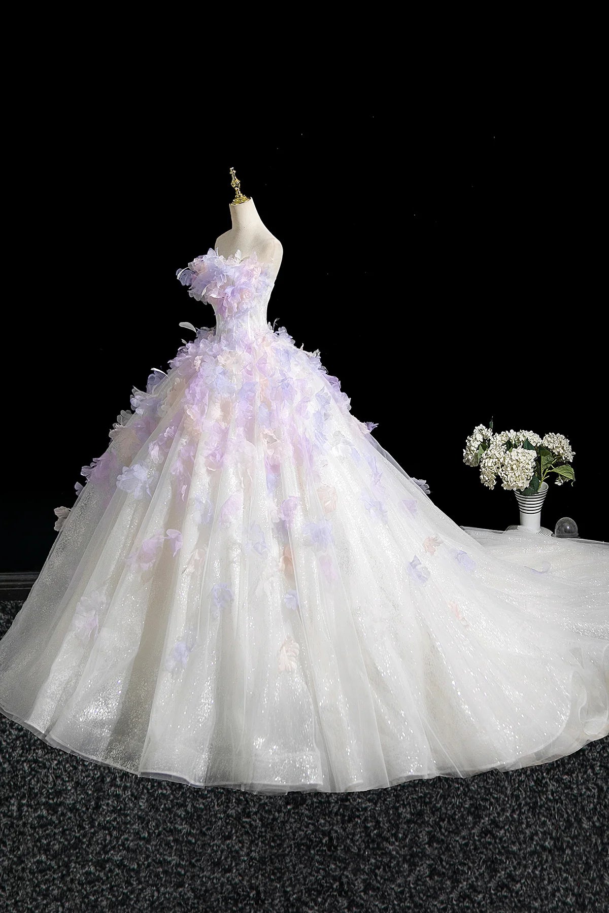 Lavender Appliques White Tulle Long Prom Dress Beautiful Fairy Party Dress Wedding Dresses