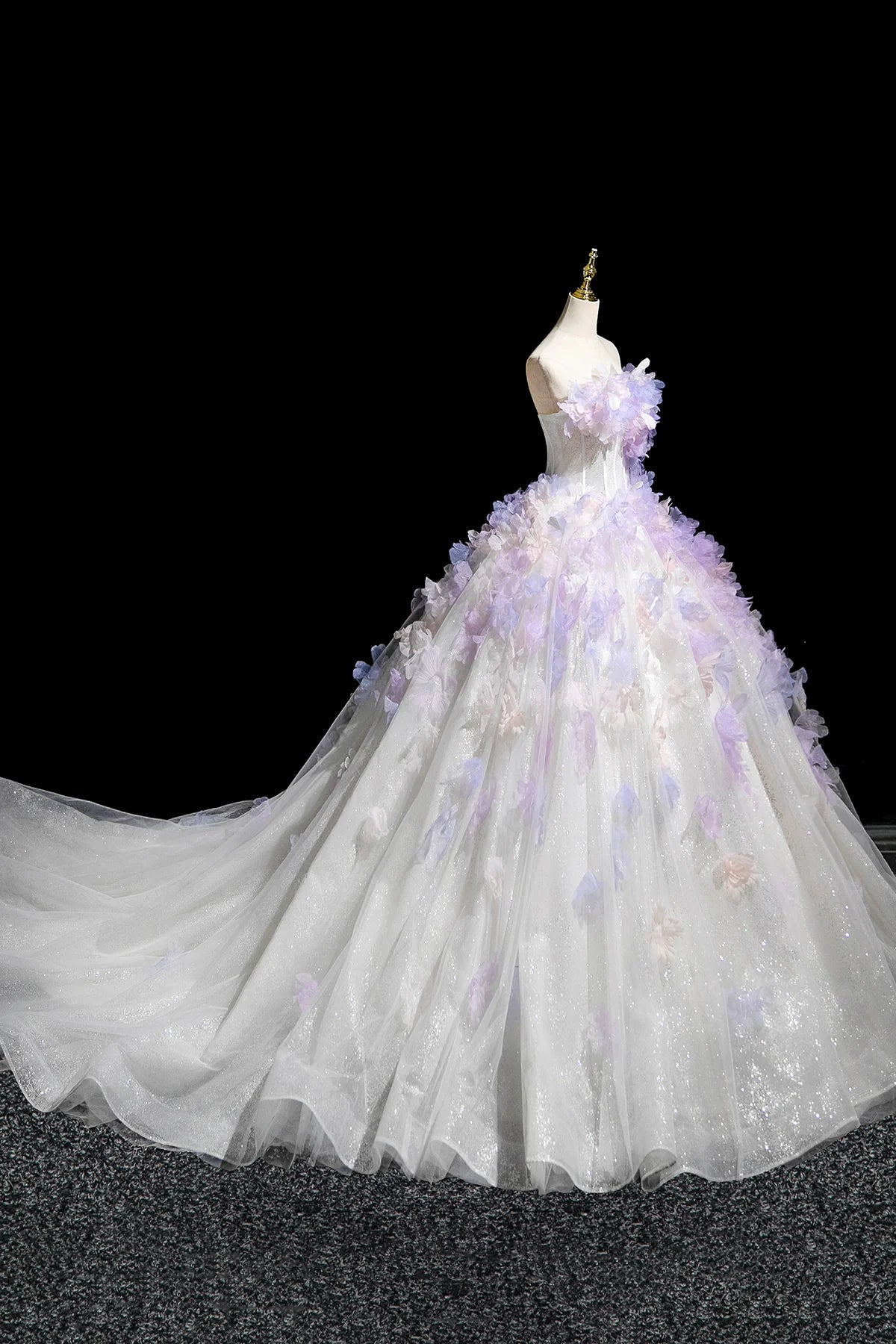 Lavender Appliques White Tulle Long Prom Dress Beautiful Fairy Party Dress Wedding Dresses