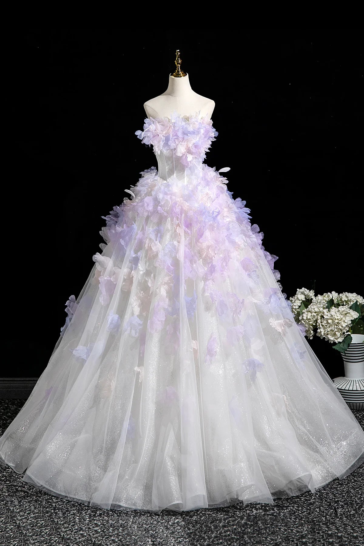 Lavender Appliques White Tulle Long Prom Dress Beautiful Fairy Party Dress Wedding Dresses